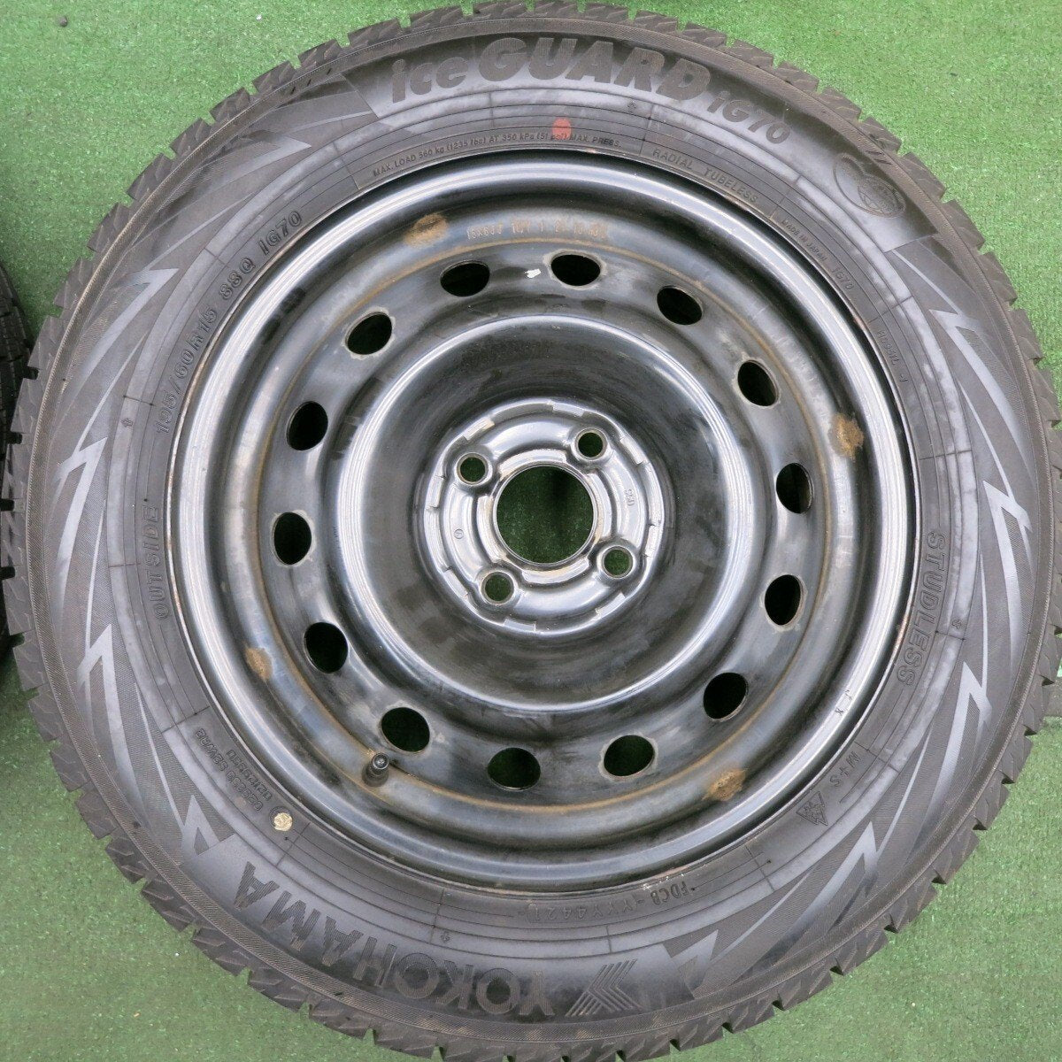 超バリ溝!21年!ほぼ10分★スタッドレス 195/60R15 ヨコハマ アイスガード iG70 60 スチール 15インチ PCD100/4H★4053002HAス