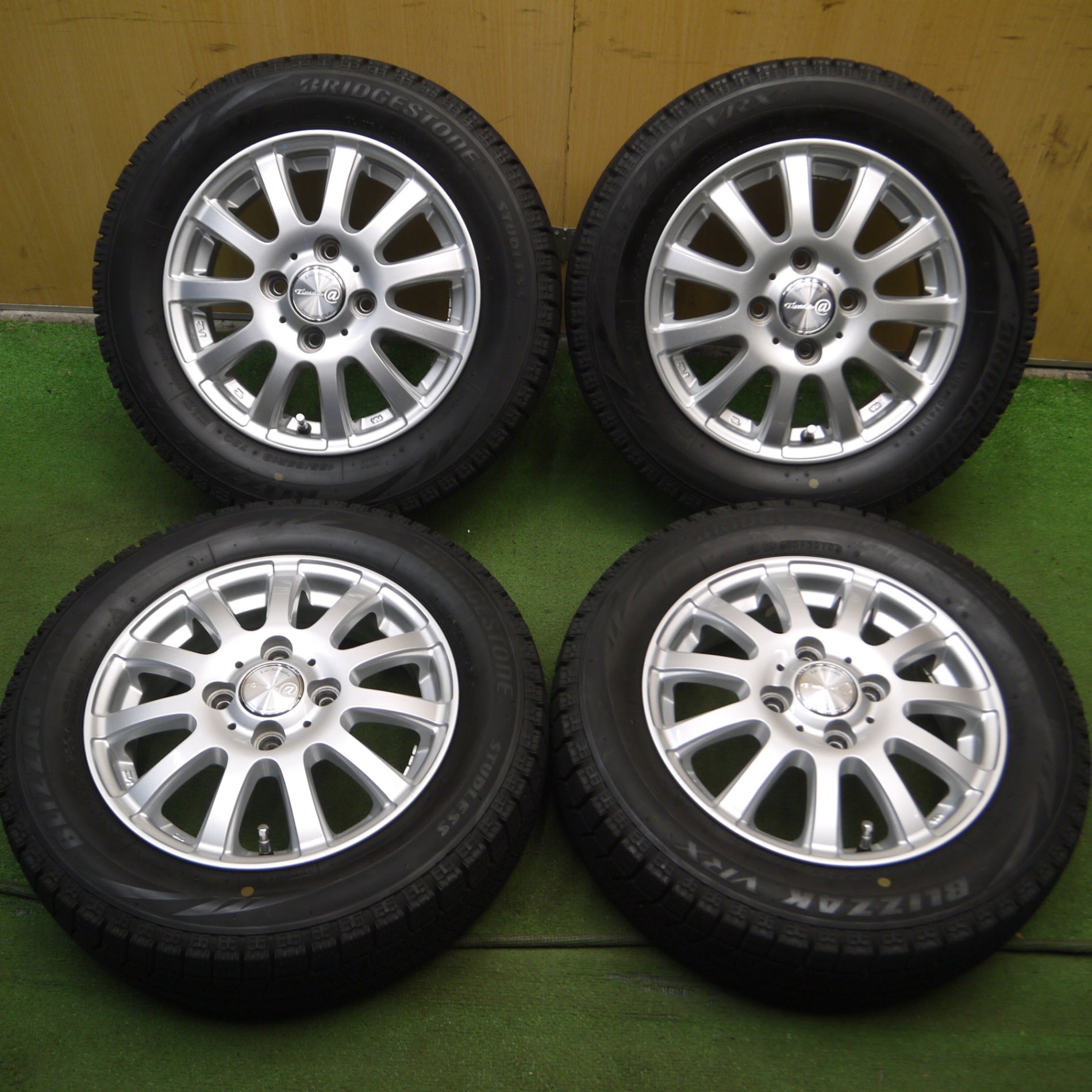 *送料無料* バリ溝！キレイ！9.5分★スタッドレス 155/65R13 ブリヂストン ブリザック VRX Tirado＠ 阿部商会 ティラード  PCD100/4H★4060706Hス