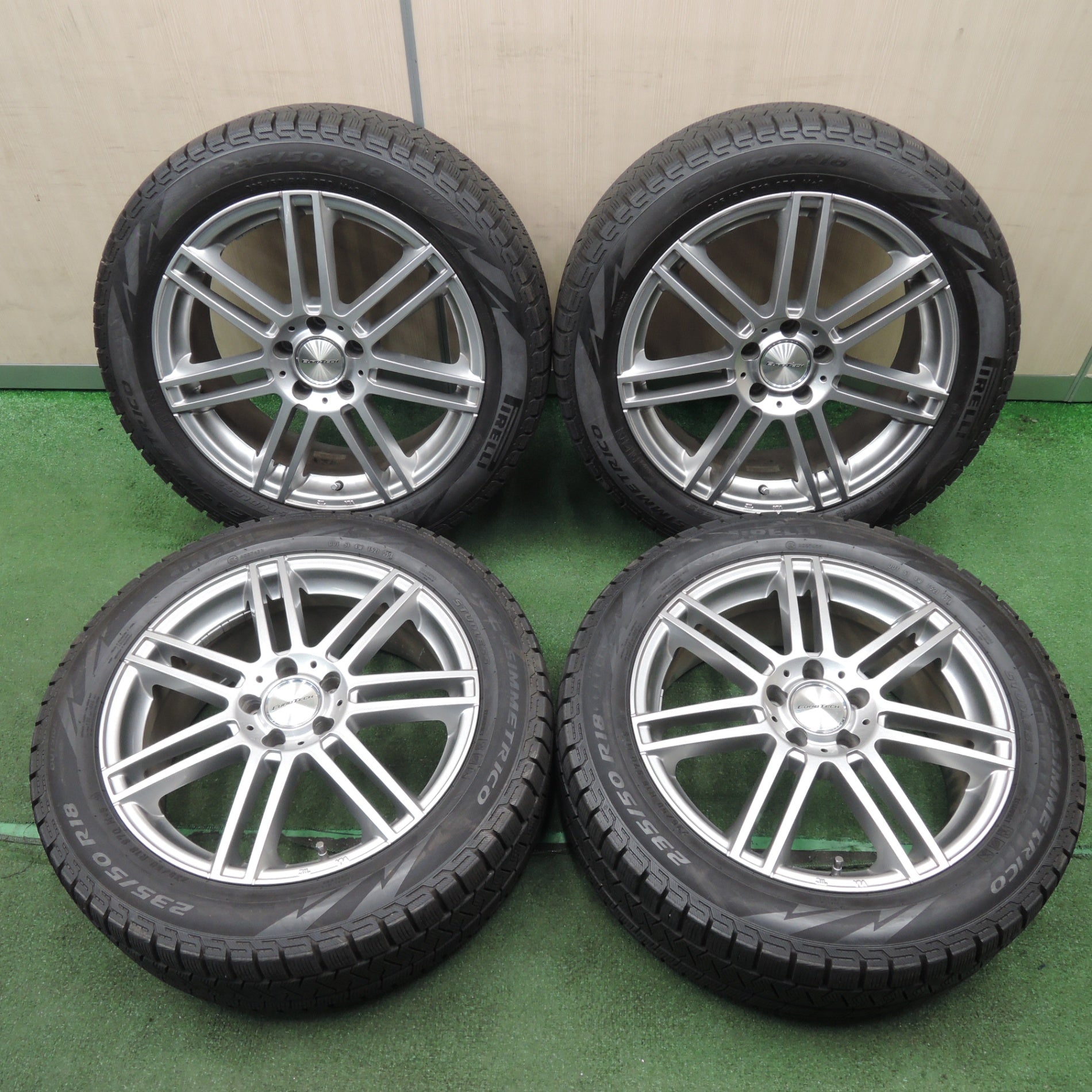 *送料無料* バリ溝！キレイ！8.5分★ベンツ等 EUROTECH 235/50R18 スタッドレス ピレリ アイスアシンメトリコ ユーロテック  PCD112/5H★4030502NJス