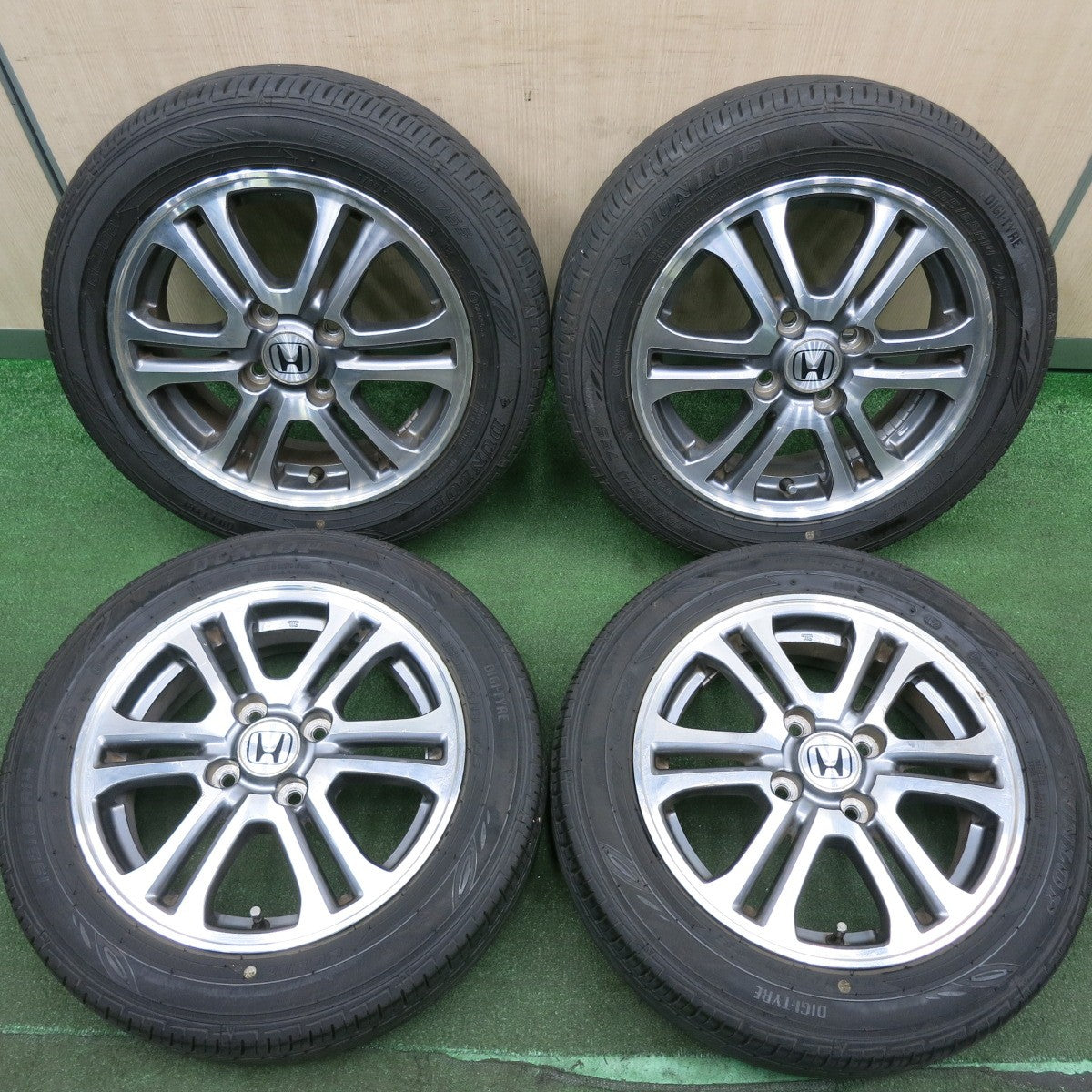 *送料無料* バリ溝！22年！8.5分★ホンダ N-BOX 純正 155/65R14 ダンロップ EC202 14インチ Nボックス  PCD100/4H★4051304HAノ