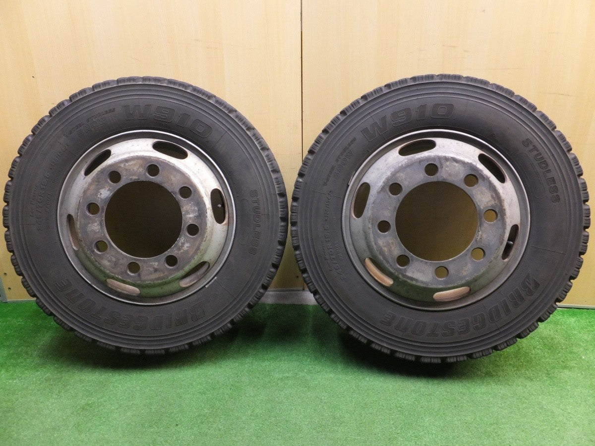 バリ溝!9分★トラック タイヤ 245/70R19.5 136/134J スタッドレス ブリヂストン W910 鉄 ホイール 147-12ESP★1121705ヤス