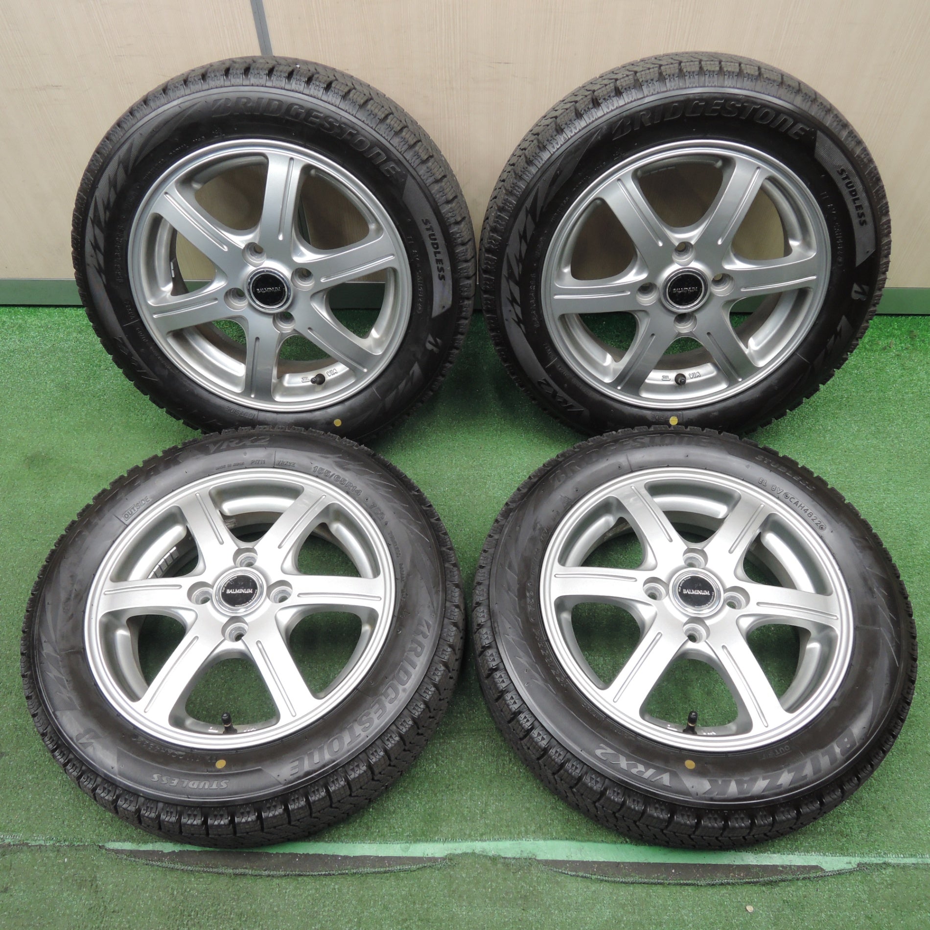 *送料無料* バリ溝！22年！キレイ！ほぼ10分★スタッドレス 155/65R14 ブリヂストン ブリザック VRX2 BALMINUM バルミナ  14インチ PCD100/4H★4021602NJス