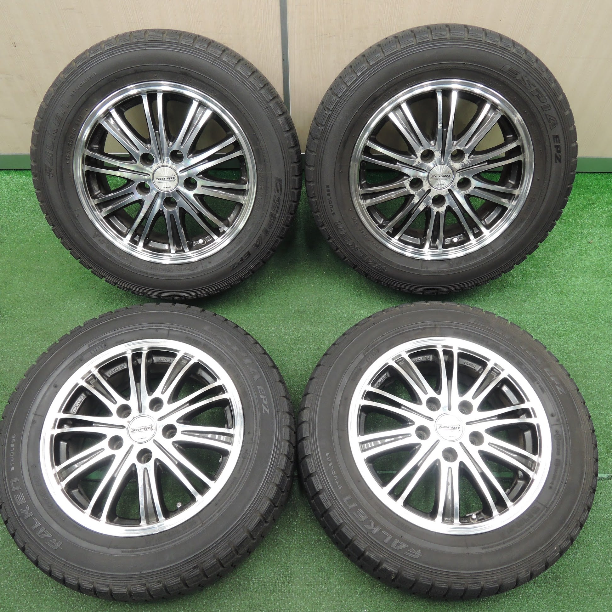 [送料無料]バリ溝！9.5分★WORK Script STEEZ STZ-SCRIPTT02/N 195/65R15 スタッドレス ファルケ