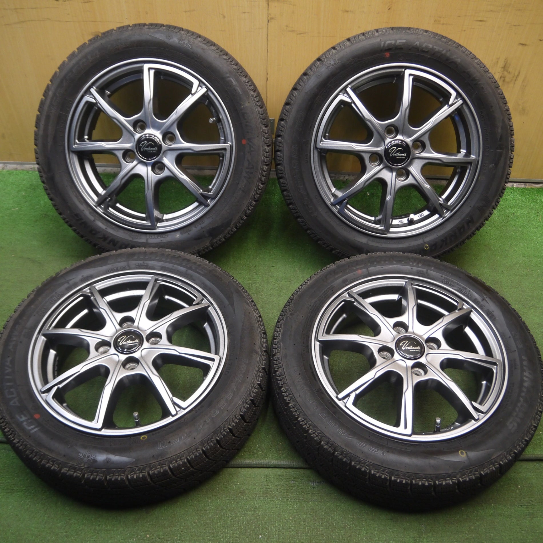 *送料無料* バリ溝！21年！キレイ！ほぼ10分★スタッドレス 155/65R14 ナンカン アイスアクティバ AW-1 Verthandi  ヴェルザンディ 14インチ PCD100/4H★4022802Hス