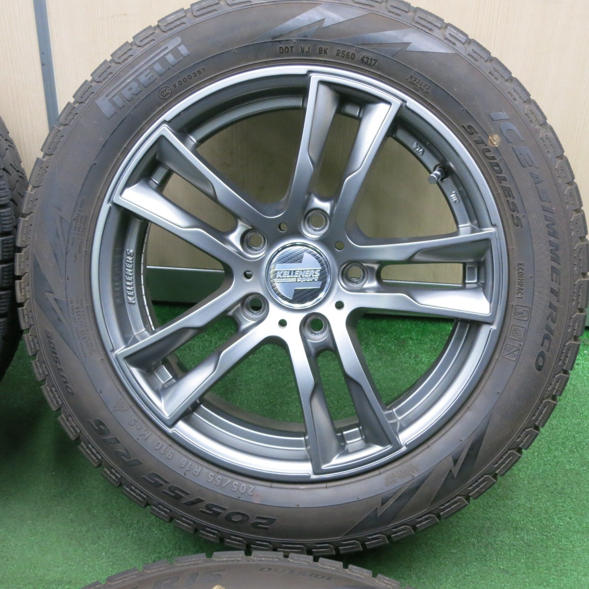 *送料無料* バリ溝！キレイ！9.5分★BMW等 KELLENERS Sport 205/55R16 スタッドレス ピレリ アイスアシンメトリコ ケレナーズ 16インチ PCD120/5H★4041007TNス