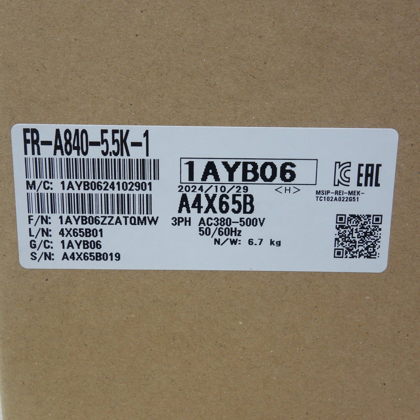 ●複数在庫有●[送料無料] 未使用☆三菱電機 インバータ FR-A840-5.5K-1 2024年製 A800シリーズ 三相 400V 5.5kW☆