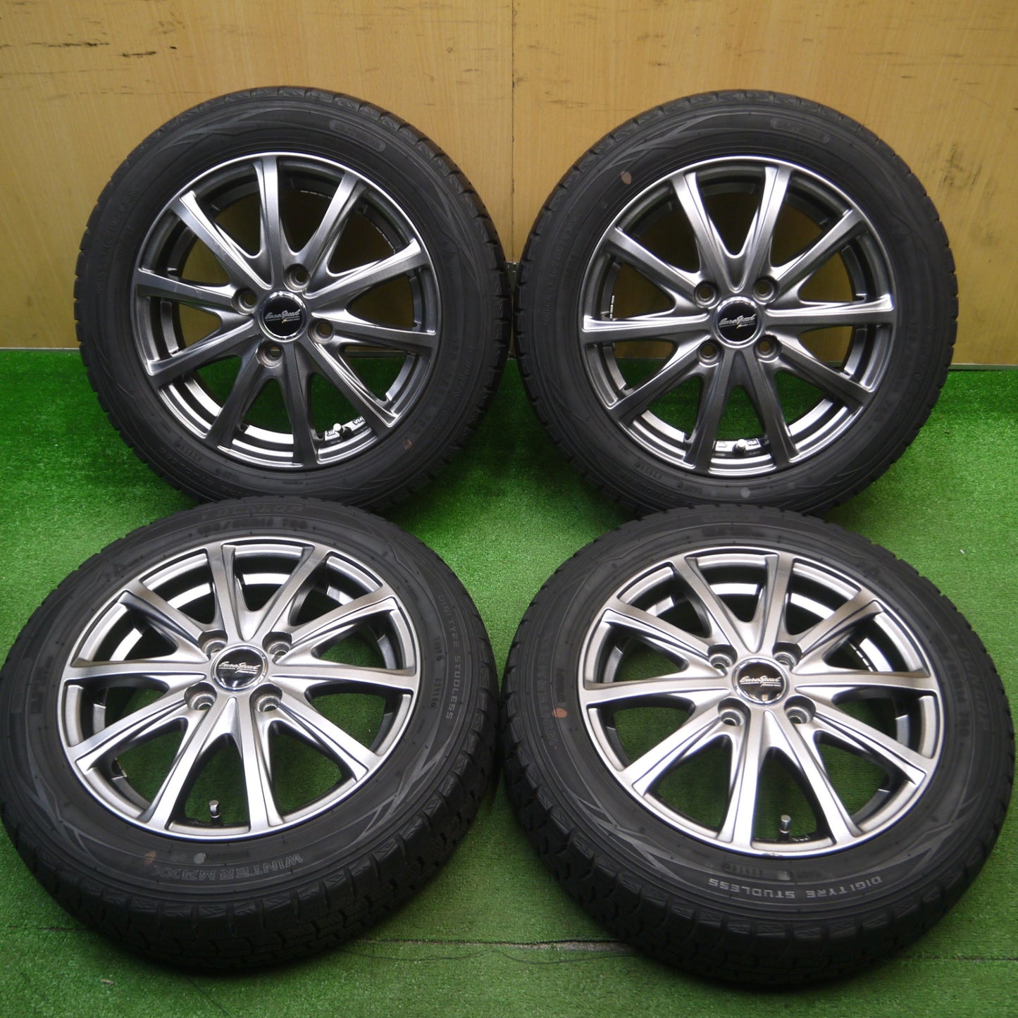 [送料無料] キレイ★スタッドレス 155/65R14 ダンロップ ウインターマックス WM01 EuroSpeed MANARAY SPORT 14インチ PCD100/4H★5010614Hス