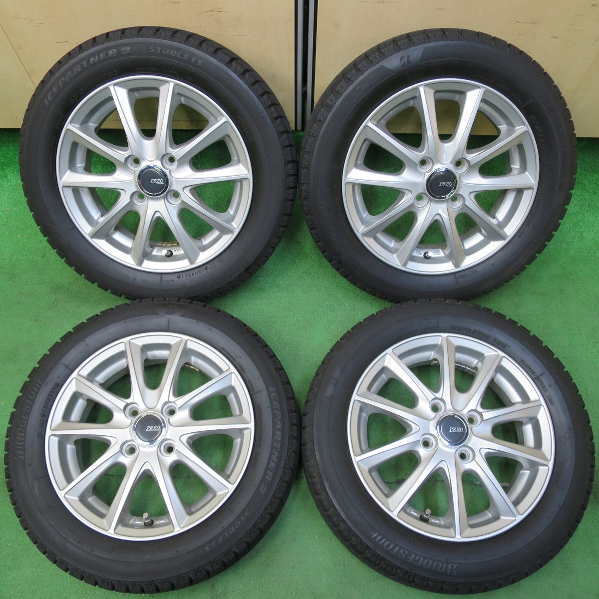 *送料無料* バリ溝！21年！キレイ！9分★スタッドレス 155/65R14 ブリヂストン アイスパートナー2 PREO プレオ 14インチ PCD100/4H★4081704イス