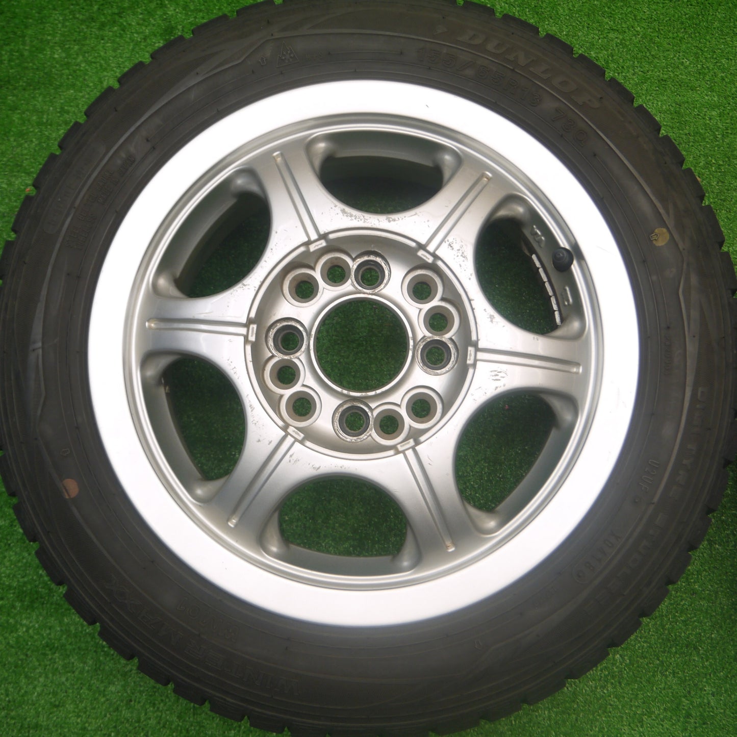 *送料無料* 4本価格★スタッドレス 155/65R13 ダンロップ ウインターマックス WM01 社外 アルミ PCD100 110 114.3/4H マルチ★4082006Hス