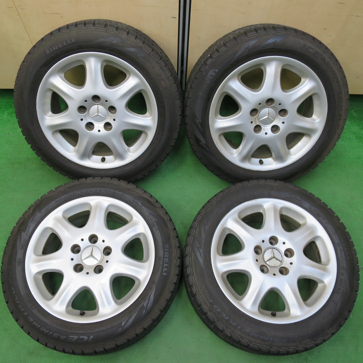 *送料無料* バリ溝！8.5分★ベンツ Sクラス W220 純正 205/55R16 スタッドレス ピレリ アイスアシンメトリコ プラス 16インチ PCD112/5H★4090105イス