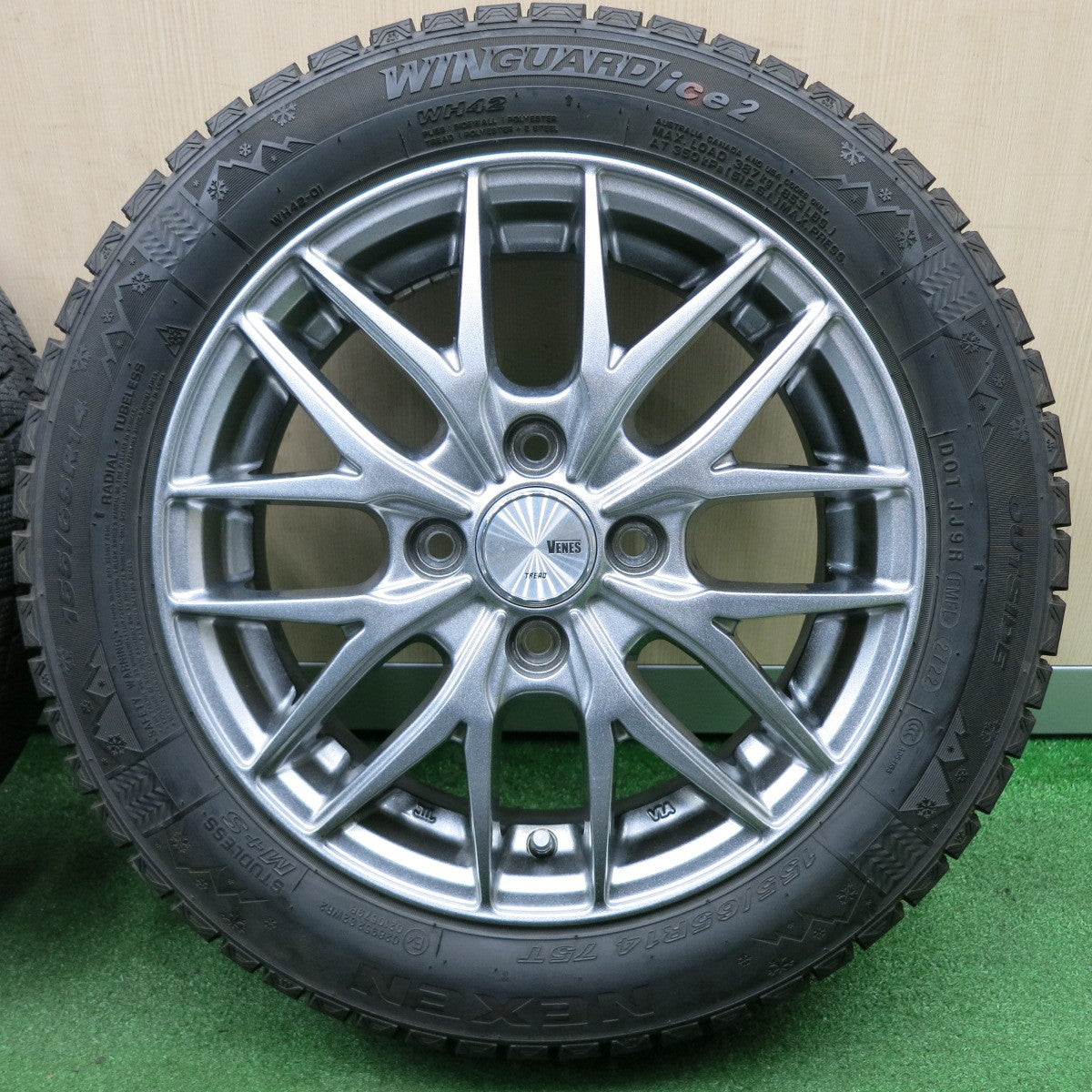 *送料無料* バリ溝！22年！キレイ！9分★スタッドレス 155/65R14 ネクセン ウィンガード アイス2 VENES TREAD 14インチ PCD100/4H★4032902NJス