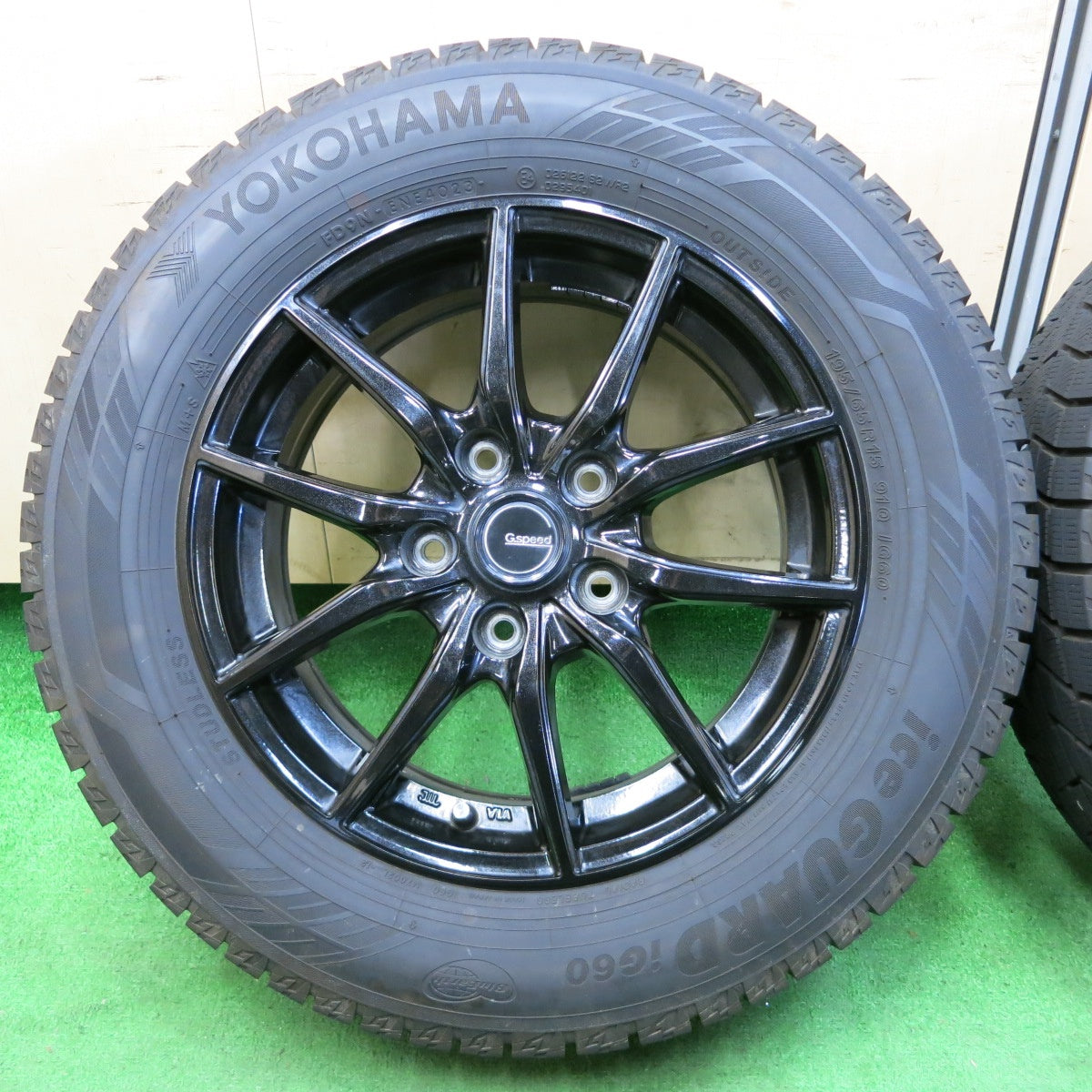 *送料無料* バリ溝！23年！ほぼ10分★スタッドレス G.speed 195/65R15 ヨコハマ アイスガード iG60 G.スピード 15インチ PCD114.3/5H★4061002ナス