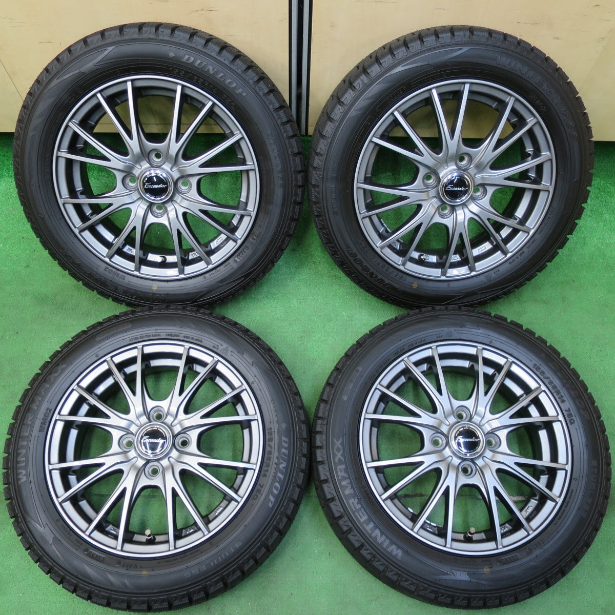 *送料無料* 超バリ溝！23年！キレイ！ほぼ10分★スタッドレス 155/65R14 ダンロップ ウインターマックス WM02 Exceeder エクシーダー PCD100/4H★4081705イス