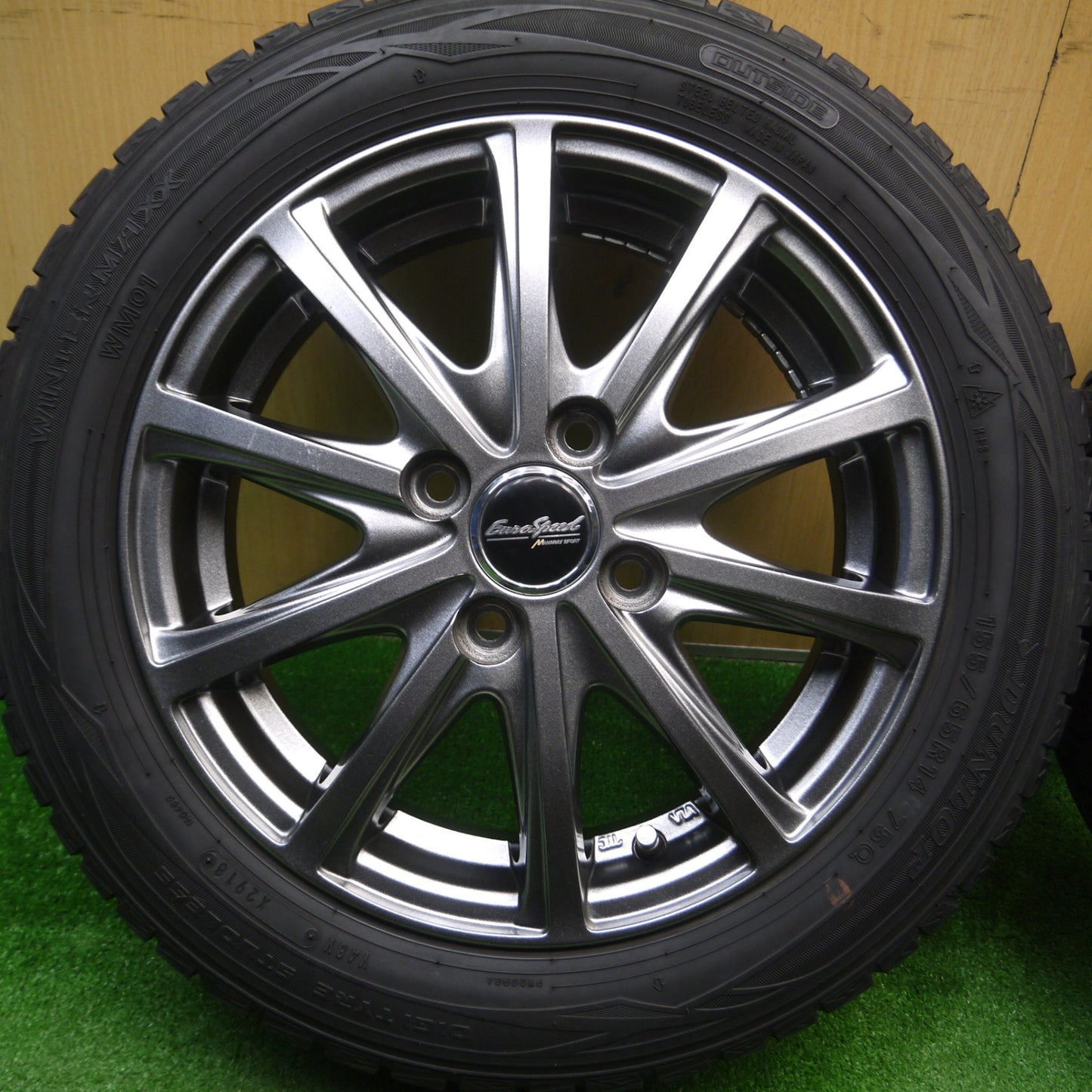 [送料無料] キレイ★スタッドレス 155/65R14 ダンロップ ウインターマックス WM01 EuroSpeed MANARAY SPORT 14インチ PCD100/4H★5010614Hス