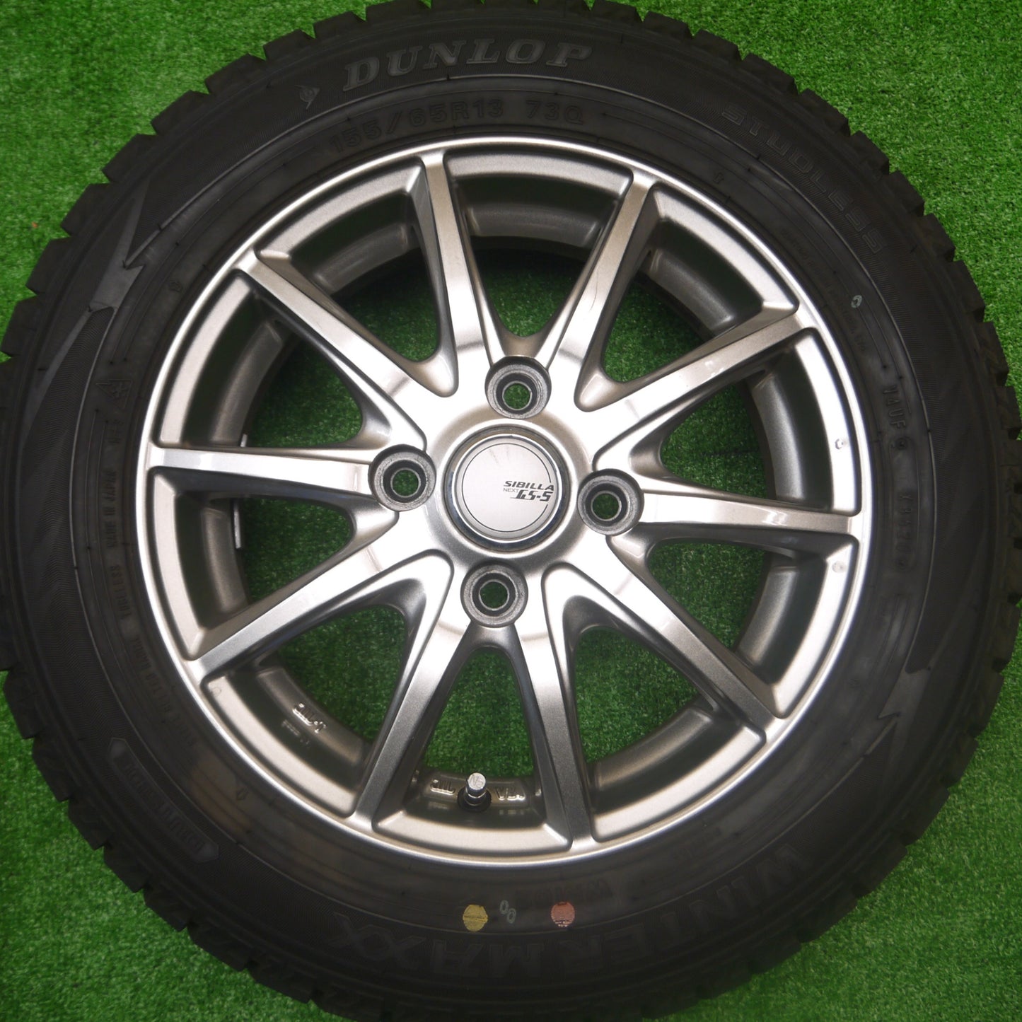 *送料無料* バリ溝！20年！キレイ！ほぼ10分★スタッドレス 155/65R13 ダンロップ ウインターマックス WM02 SIBILLA NEXT GS-5 シビラ PCD100/4H★4081903Hス