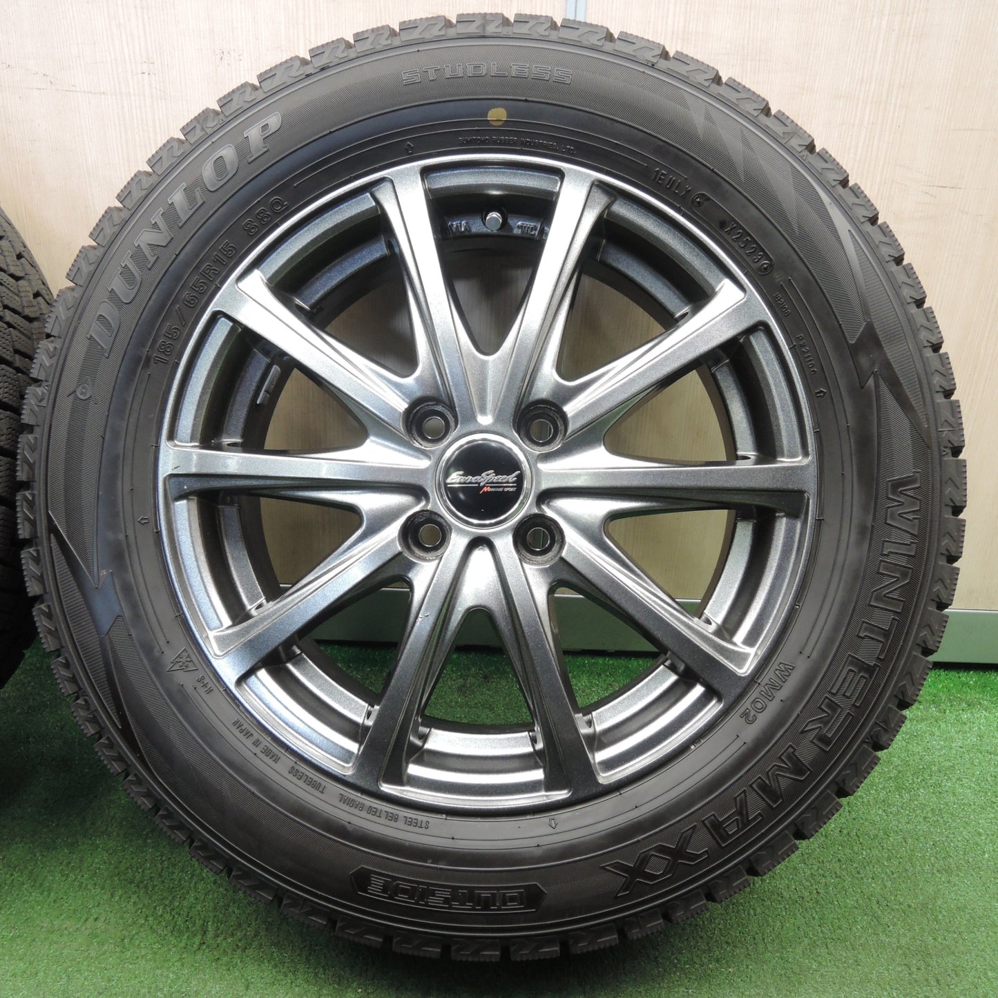 *送料無料* バリ溝！23年！ほぼ10分★スタッドレス 185/65R15 ダンロップ ウインターマックス WM02 EuroSpeed MANARAY SPORT PCD100/4H★4030802NJス