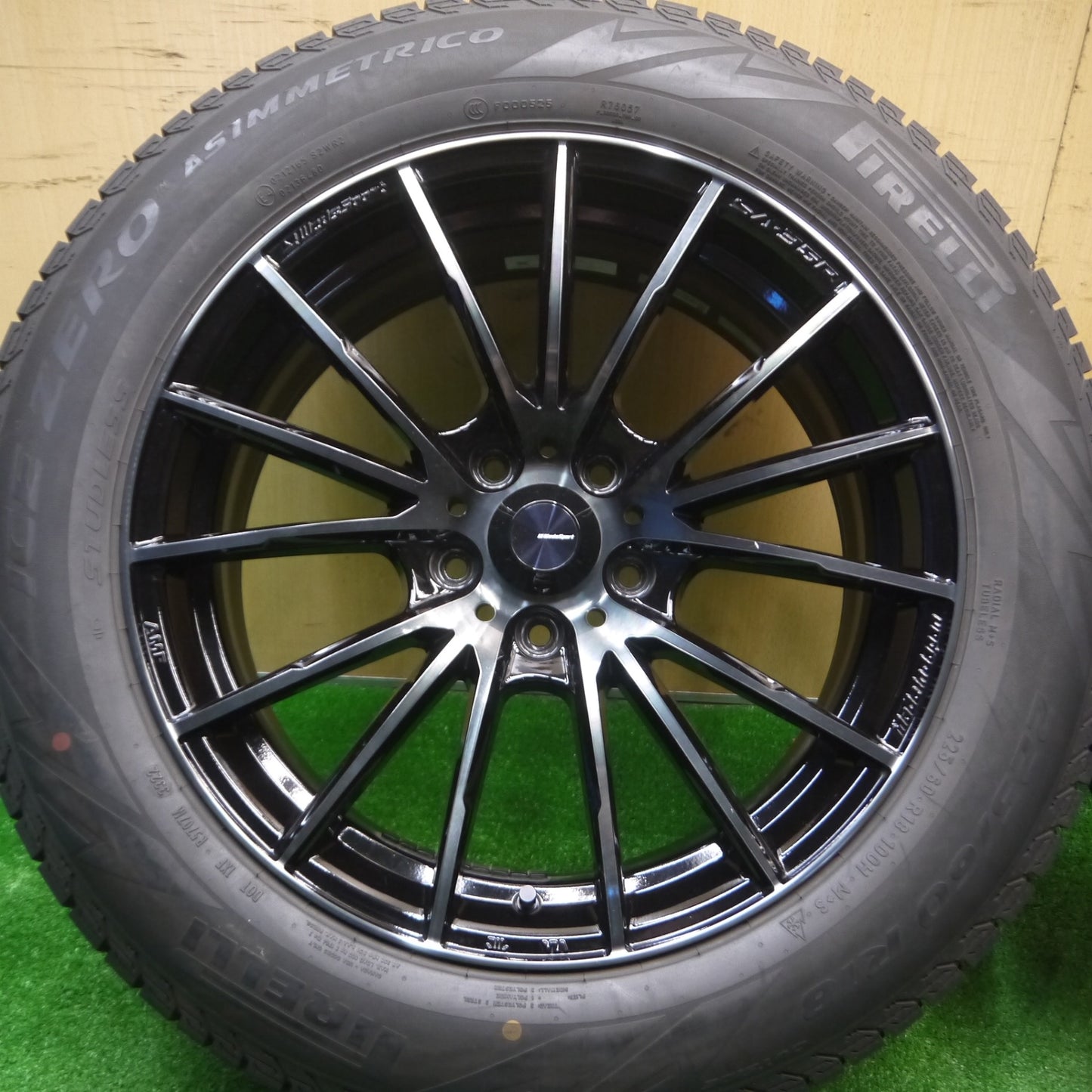 [送料無料] バリ溝！22年！キレイ！9.5分以上★WedsSport SA-35R AMF 225/60R18 スタッドレス ピレリ アイスゼロ アシンメトリコ ウェッズスポーツ PCD114.3/5H★4101105Hス