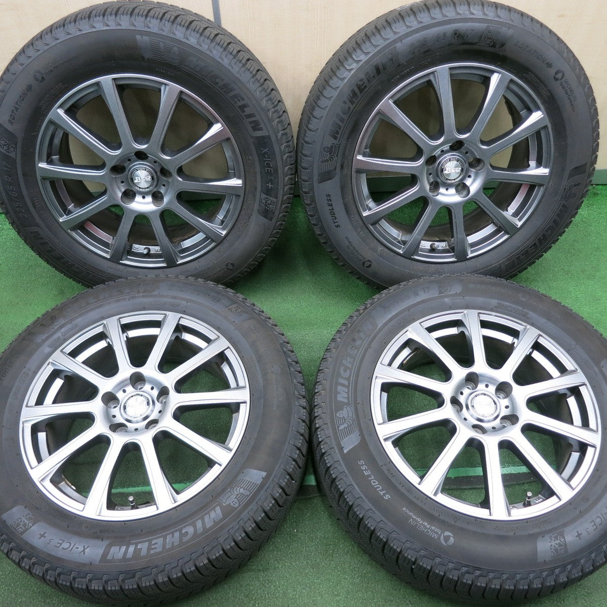 *送料無料* バリ溝！キレイ！9分★スタッドレス 225/65R17 ミシュラン X-ICE3+ B-win 17インチ PCD114.3/5H★4042102NJス