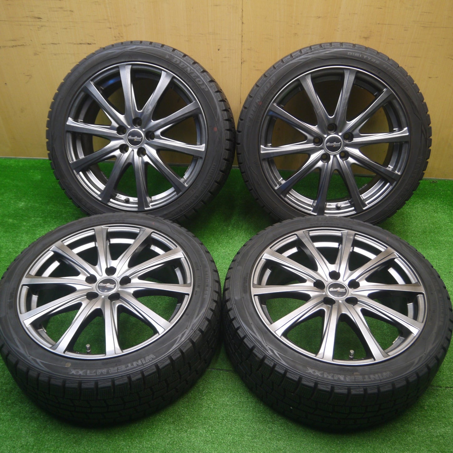 *送料無料* バリ溝！キレイ！9.5分★86 BRZ等 215/45R17 スタッドレス ダンロップ ウインターマックス WM01 EuroSpeed MANARAY SPORT PCD100/5H★4091001Hス