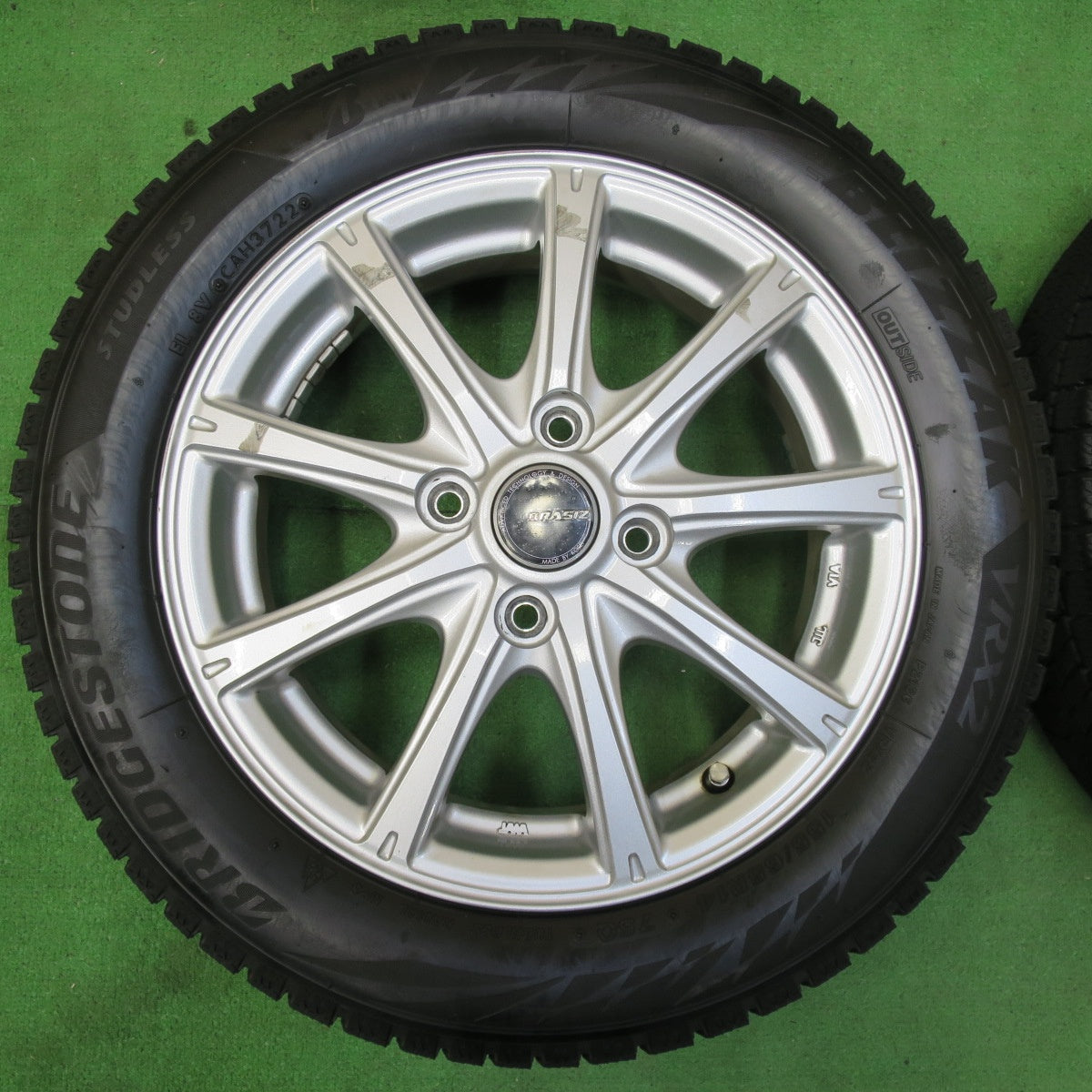 *送料無料* バリ溝！22年！綺麗！ほぼ10分★スタッドレス 155/65R14 ブリヂストン ブリザック VRX2 QRASIZ KOSEI クレイシズ コーセイ PCD100/4H★4081706イス