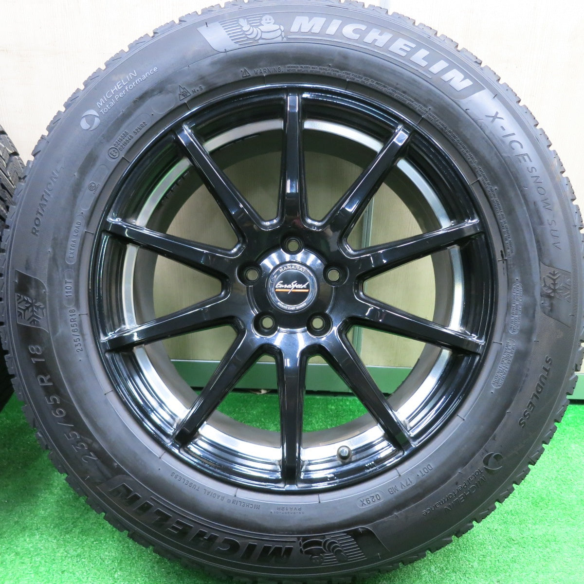 [送料無料] バリ溝！23年！綺麗！ほぼ10分★スタッドレス 235/65R18 ミシュラン X-ICE SNOW SUV Eurospeed MANARAY マナレイ PCD114.3/5H★4092901HAス