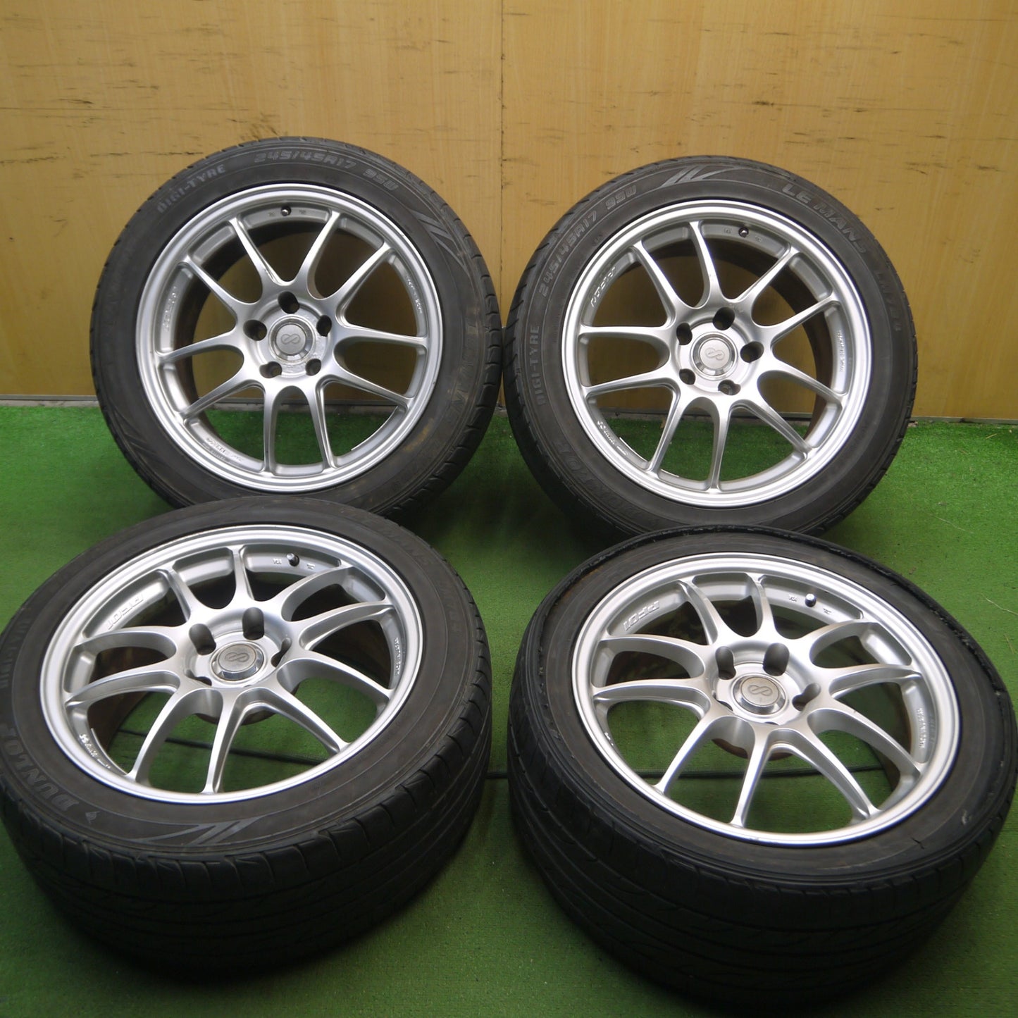 *送料無料* 4本価格★アウディ 等 ENKEI PF01 245/45R17 ダンロップ ルマン LM704 エンケイ 17インチ PCD112/5H★4042404Hノ