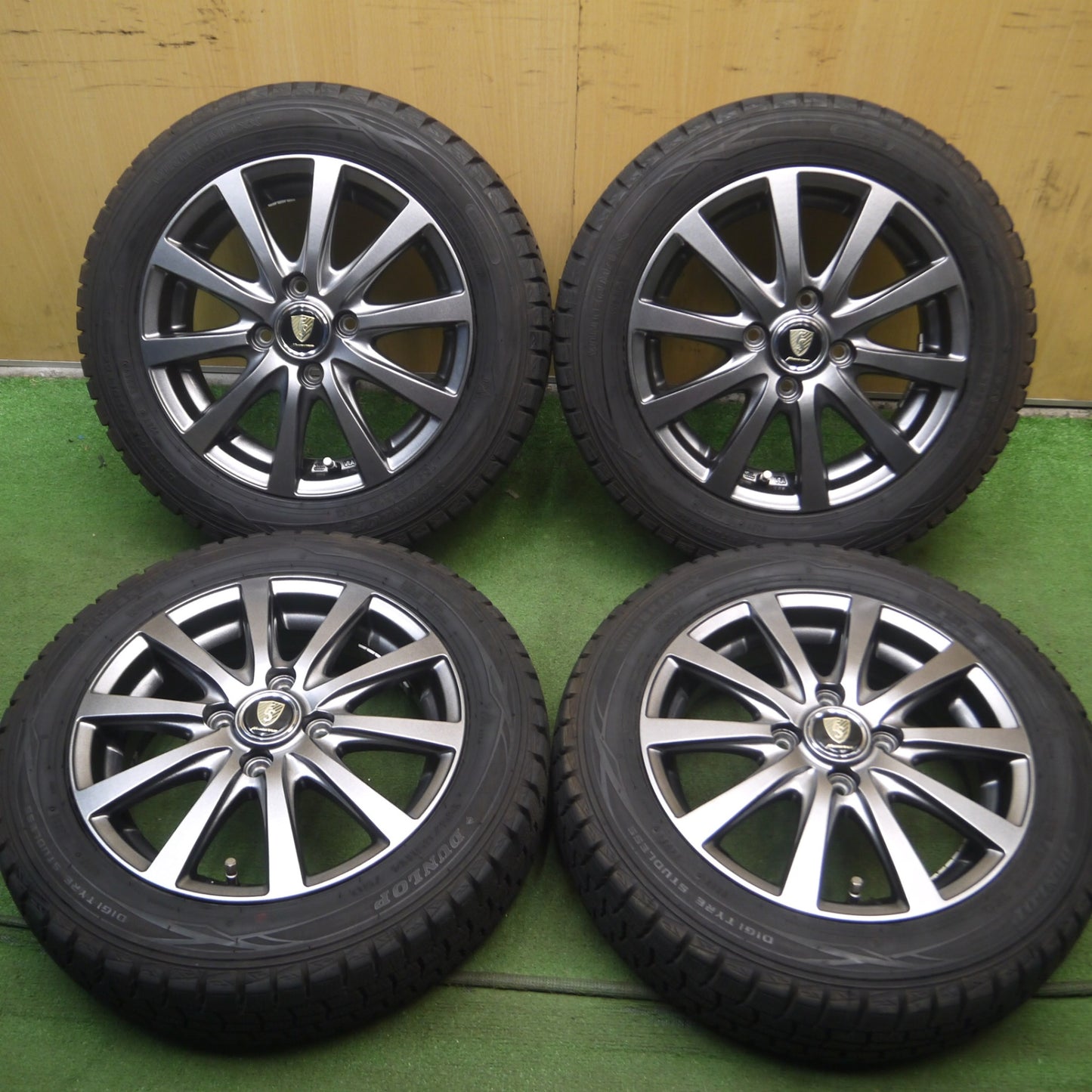 *送料無料* バリ溝！キレイ！9.5分以上★スタッドレス 155/65R14 ダンロップ ウインターマックス WM01 MANARAY SPORT MiD マナレイ PCD100/4H★4072312Hス