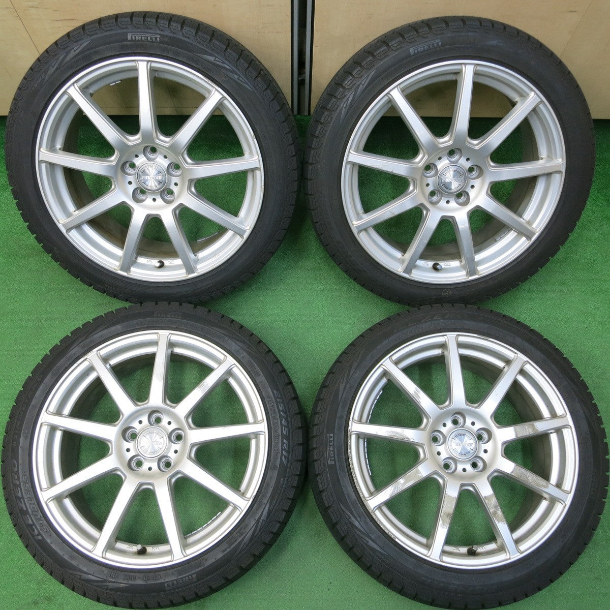 *送料無料* 超バリ溝！22年！9.5分以上★プリウス等 215/45R17 スタッドレス ピレリ アイスゼロ アシンメトリコ ravrion ラブリオン PCD100/5H★4031502イス