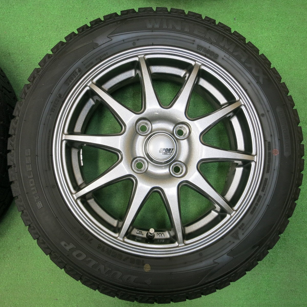 *送料無料* バリ溝！22年！キレイ！ほぼ10分★スタッドレス 165/65R14 ダンロップ ウインターマックス WM02 SPORT ABELIA  14インチ PCD100/4H★4041804イス