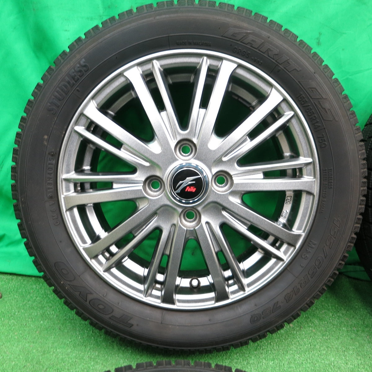 *送料無料* バリ溝！綺麗！ほぼ10分★スタッドレス 155/65R14 トーヨー ガリット G5 Fang ファング 14インチ PCD100/4H★4042408ナス