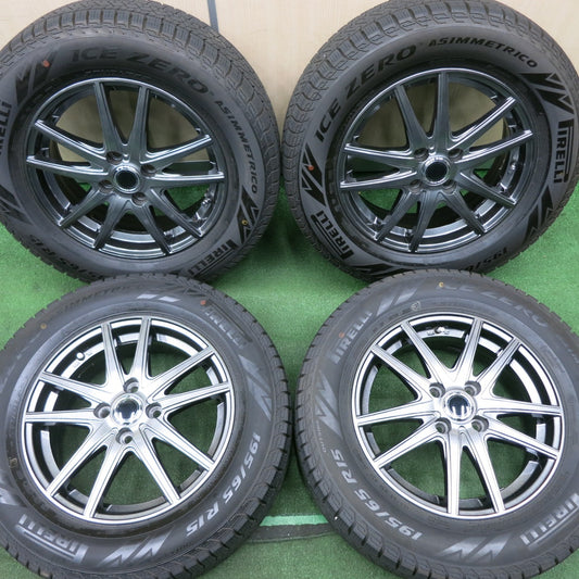 *送料無料* 超バリ溝！22年！綺麗！9.5分以上★スタッドレス 195/65R15 ピレリ アイスゼロ アシンメトリコ 社外 アルミ 15インチ PCD100/4H★4042602NJス