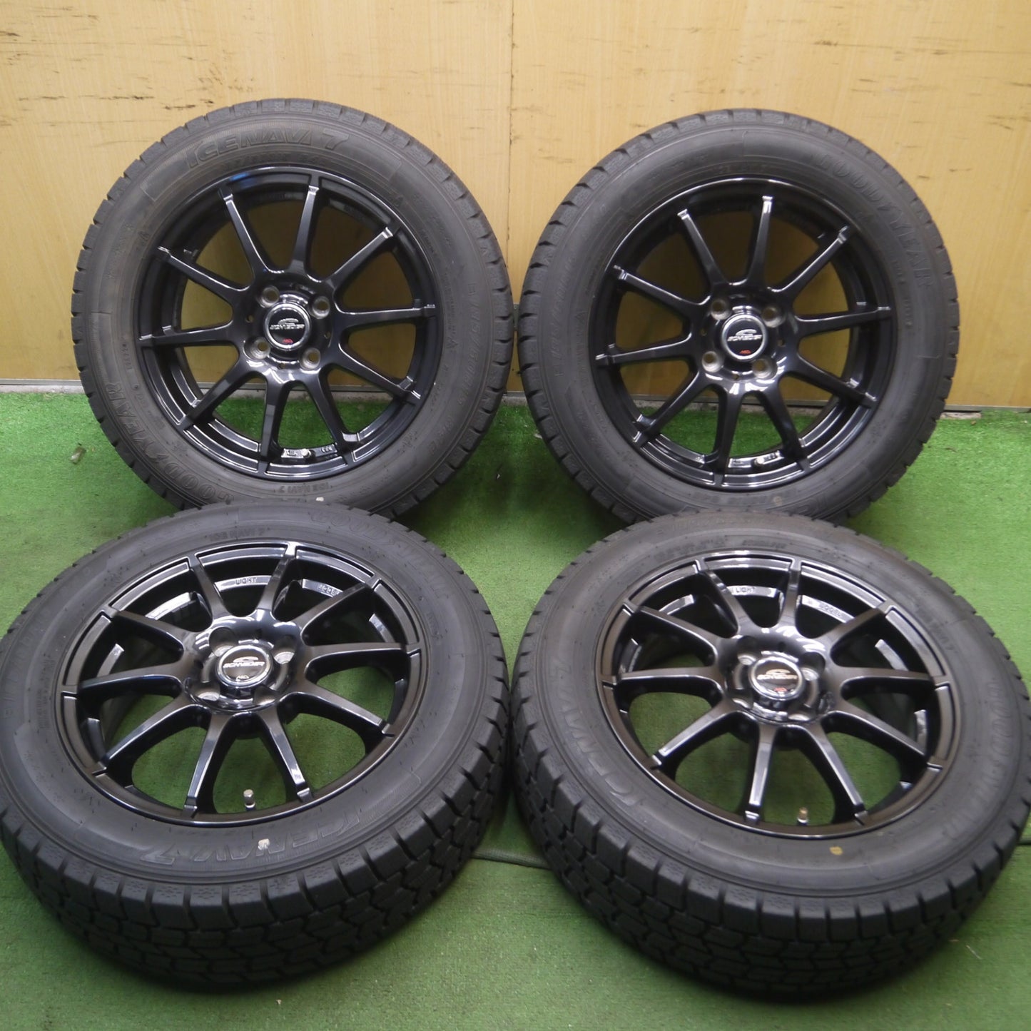 *送料無料* バリ溝！22年！キレイ！9.5分以上★スタッドレス 185/60R15 グッドイヤー アイスナビ7 SCHNEIDER MiD シュナイダー マルカ PCD100/4H★4070905Hス