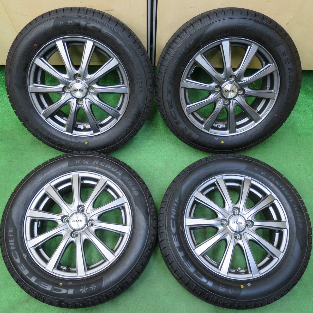 *送料無料* バリ溝！23年！ほぼ10分★スタッドレス 185/65R15 ケンダ KR36 アイステック ネオ D.O.S. DOS 15インチ PCD100/4H★4072006イス