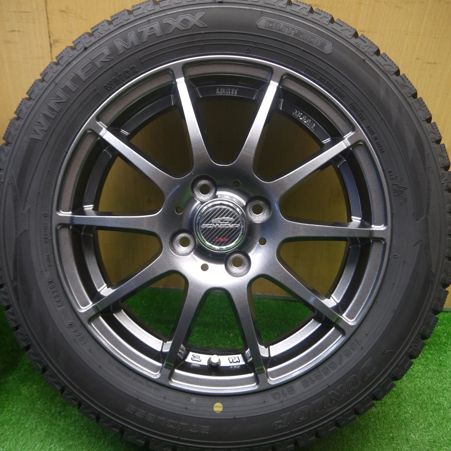 [送料無料] 超バリ溝！20年！キレイ！ほぼ10分★スタッドレス 165/65R15 ダンロップ ウインターマックス WM02 SCHNEIDER シュナイダー 15インチ PCD100/4H★4110801Hス