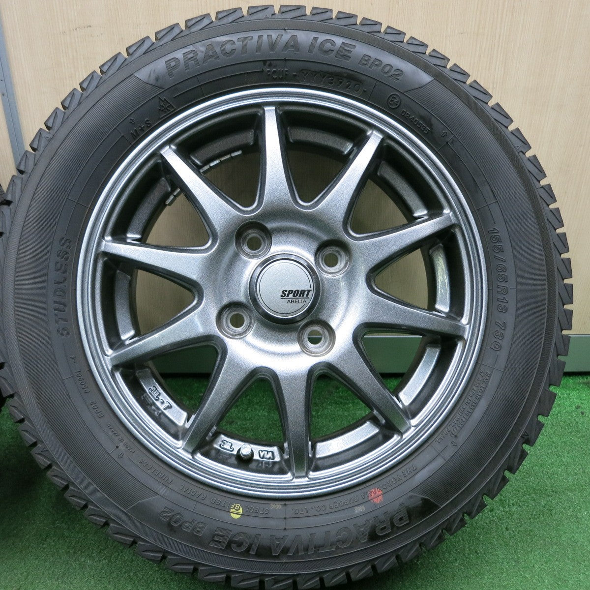 *送料無料* 超バリ溝！20年！ほぼ10分★スタッドレス 155/65R13 プラクティバ アイス BP02 SPORT ABELIA スポーツ アベリア 13インチ PCD100/4H★4050301NJス