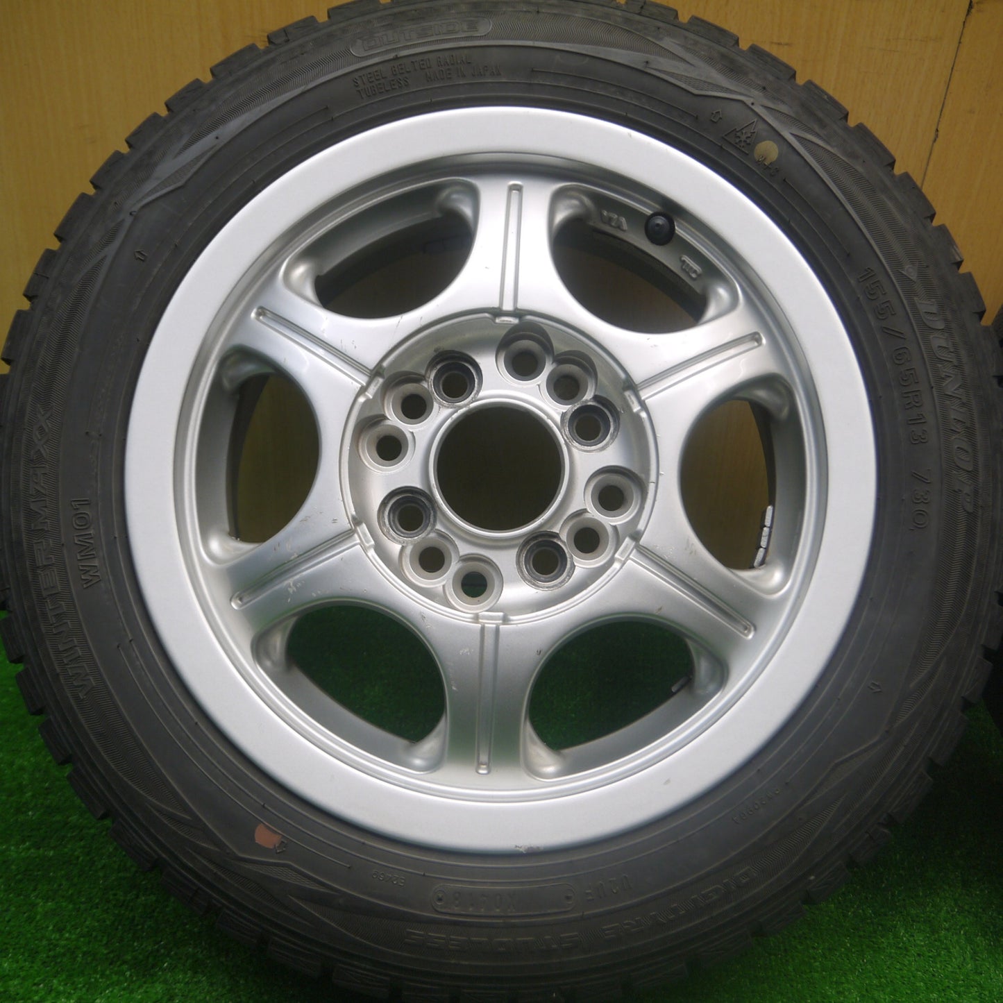 *送料無料* 4本価格★スタッドレス 155/65R13 ダンロップ ウインターマックス WM01 社外 アルミ PCD100 110 114.3/4H マルチ★4082006Hス