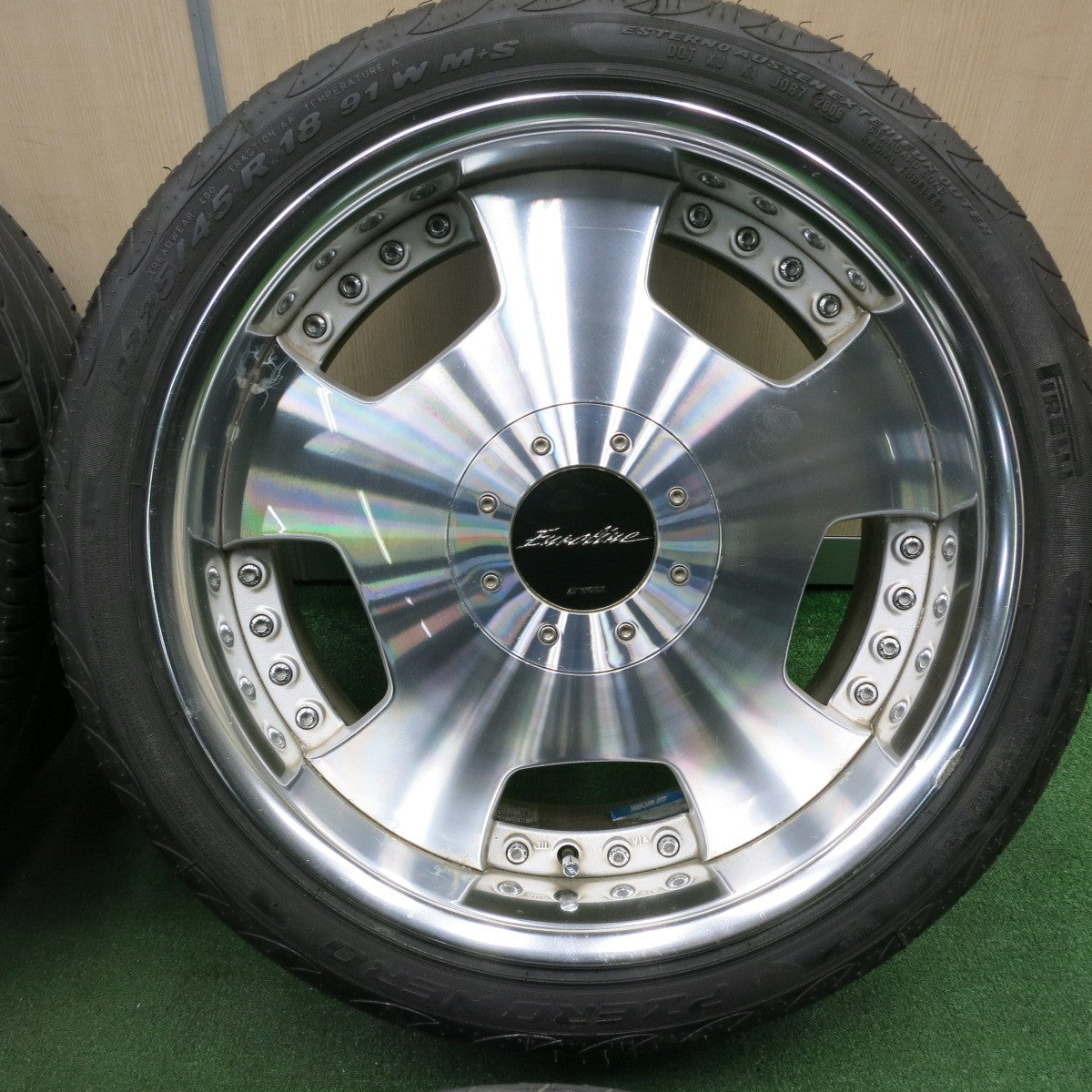 *送料無料* 4本価格★WORK Euroline 225/45R18 ピレリ PZERO NERO ワーク ユーロライン PCD114.3/4H 5H マルチ★4040303TNノ