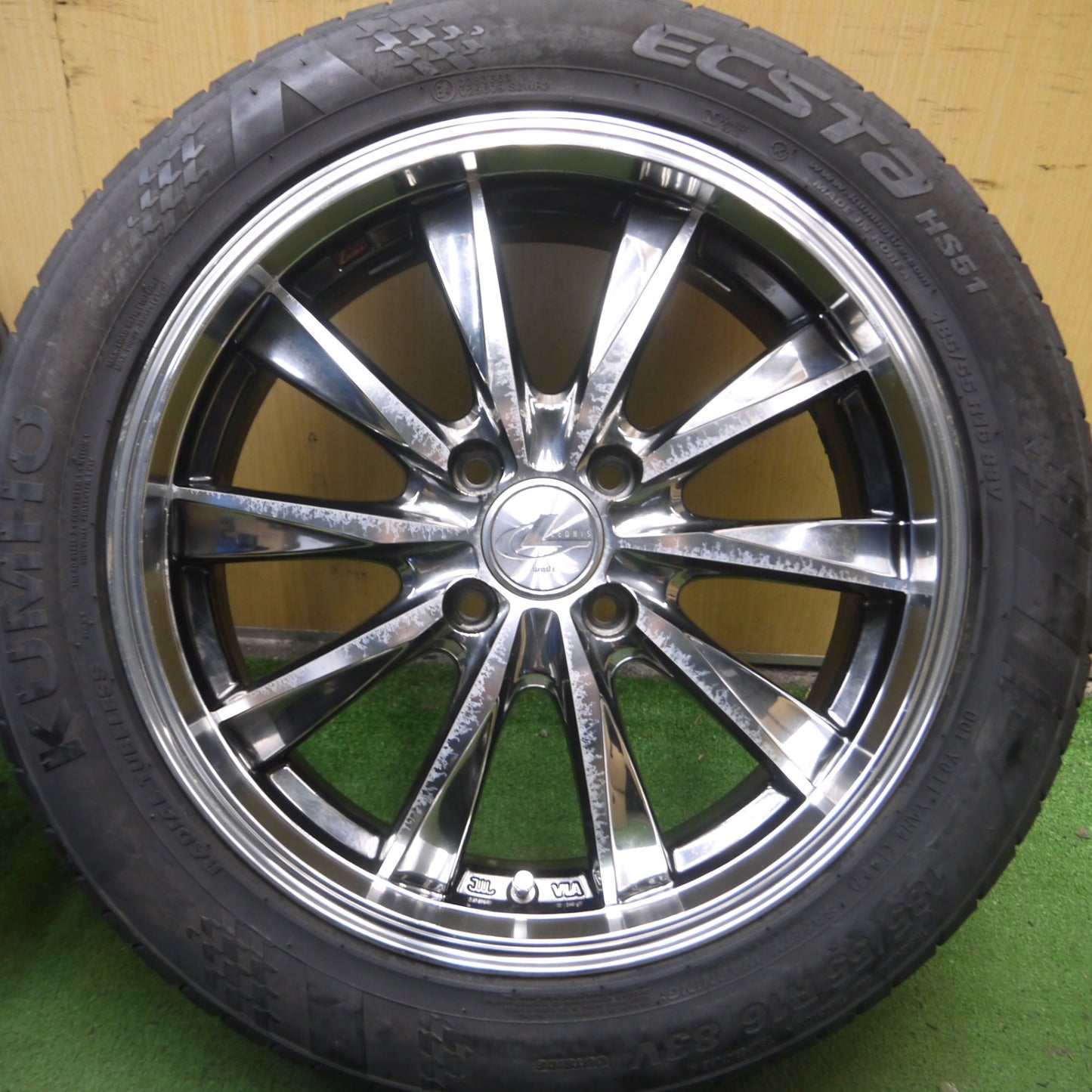 *送料無料* バリ溝！21年！9.5分★LEONIS CX 185/55R16 クムホ エクスタ HS51 LEONIS 16インチ PCD100/4H★4060507Hノ