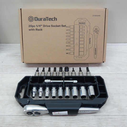 [送料無料] 未使用☆DuraTech 6.35mm ソケット レンチ ラチェット レンチ 六角ソケット ラチェット ハンドル 20点組 DT401034A ホルダー付き☆