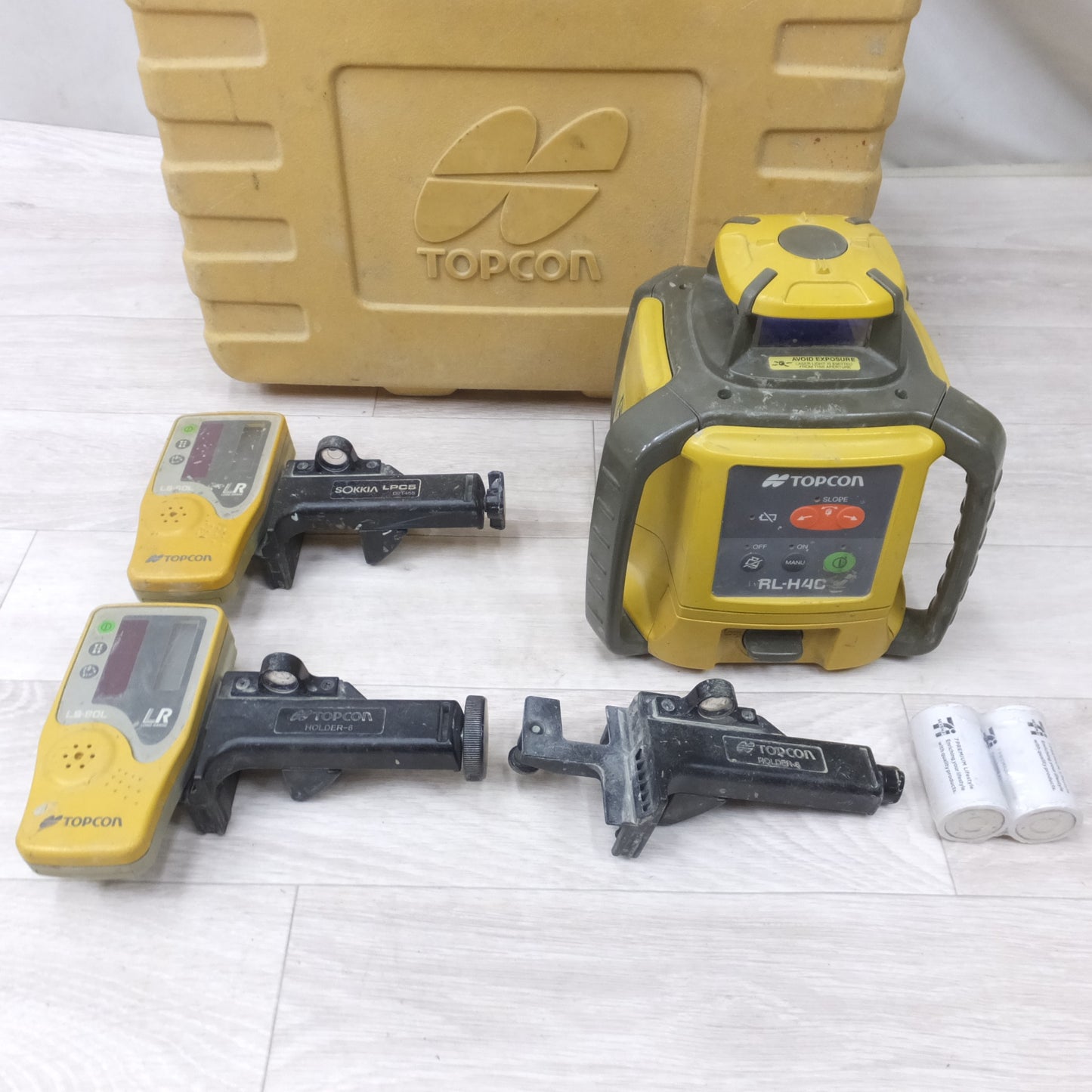 [送料無料] 受光器2個◆トプコン TOPCON ローテーティング レーザー RL-H4C 回転 レーザー レベル LS-80L ケース付き 乾電池式 測量 測定機◆