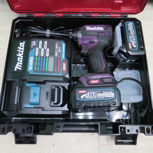 [送料無料] ほぼ未使用!バッテリー2個☆マキタ 充電式 インパクト ドライバー 40Vmax TD002GDXAP ケース 充電器 付き パープル 電動 工具☆