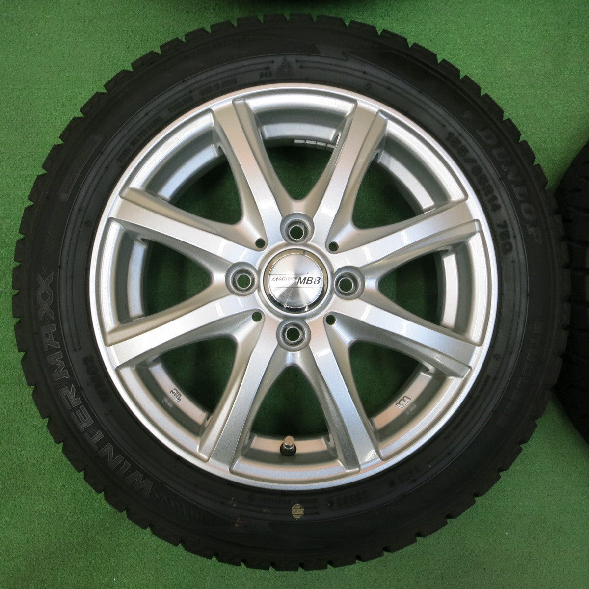 *送料無料* バリ溝！22年！綺麗！ほぼ10分★スタッドレス 155/65R14 ダンロップ ウインターマックス WM02 MACBES MB8 マクベス 14インチ PCD100/4H★4042504イス