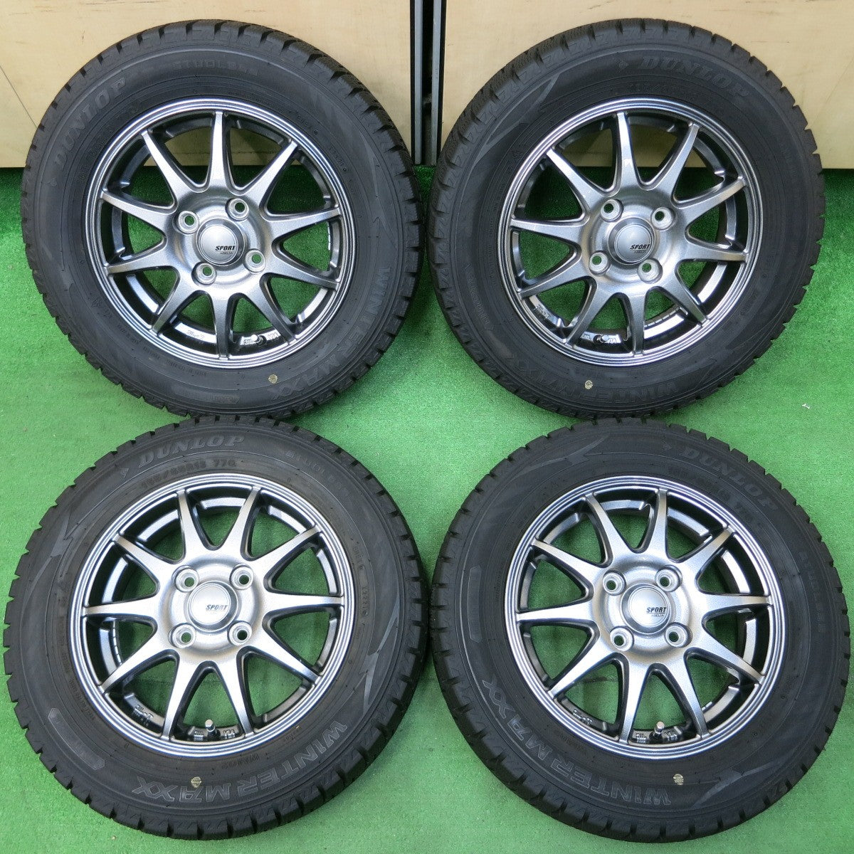 *送料無料* バリ溝！21年！キレイ！9.5分★スタッドレス 165/65R13 ダンロップ ウインターマックス WM02 SPORT ABELIA PCD100/4H★4043004イス