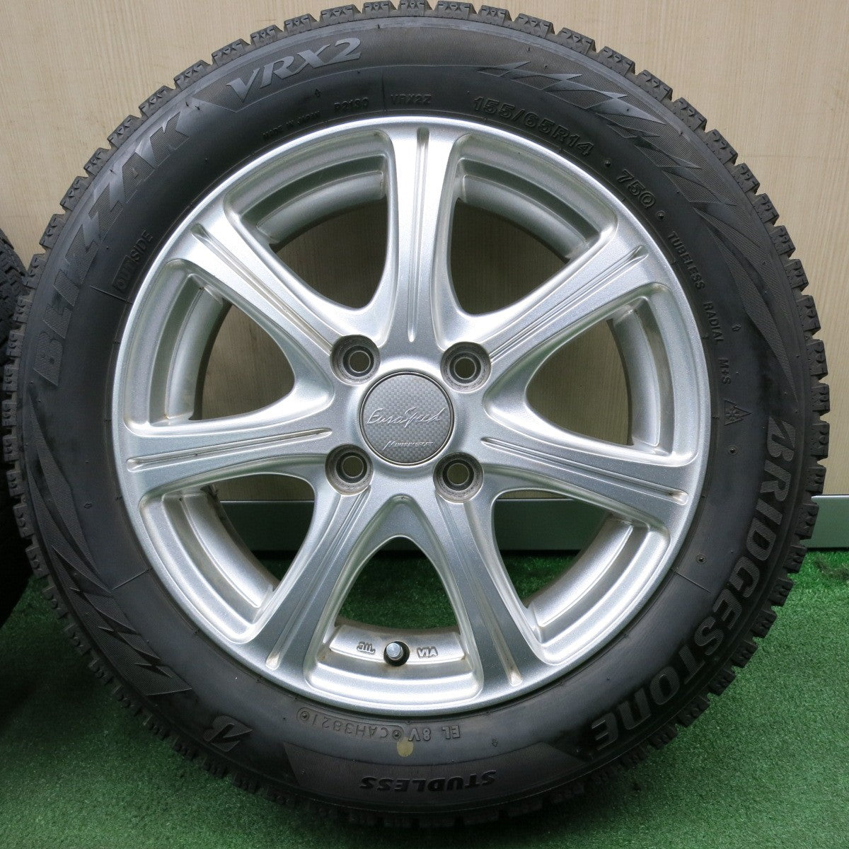 *送料無料* バリ溝！21年！キレイ！9分★スタッドレス 155/65R14 ブリヂストン ブリザック VRX2 EuroSpeed MANARAY SPORT PCD100/4H★4051005NJス