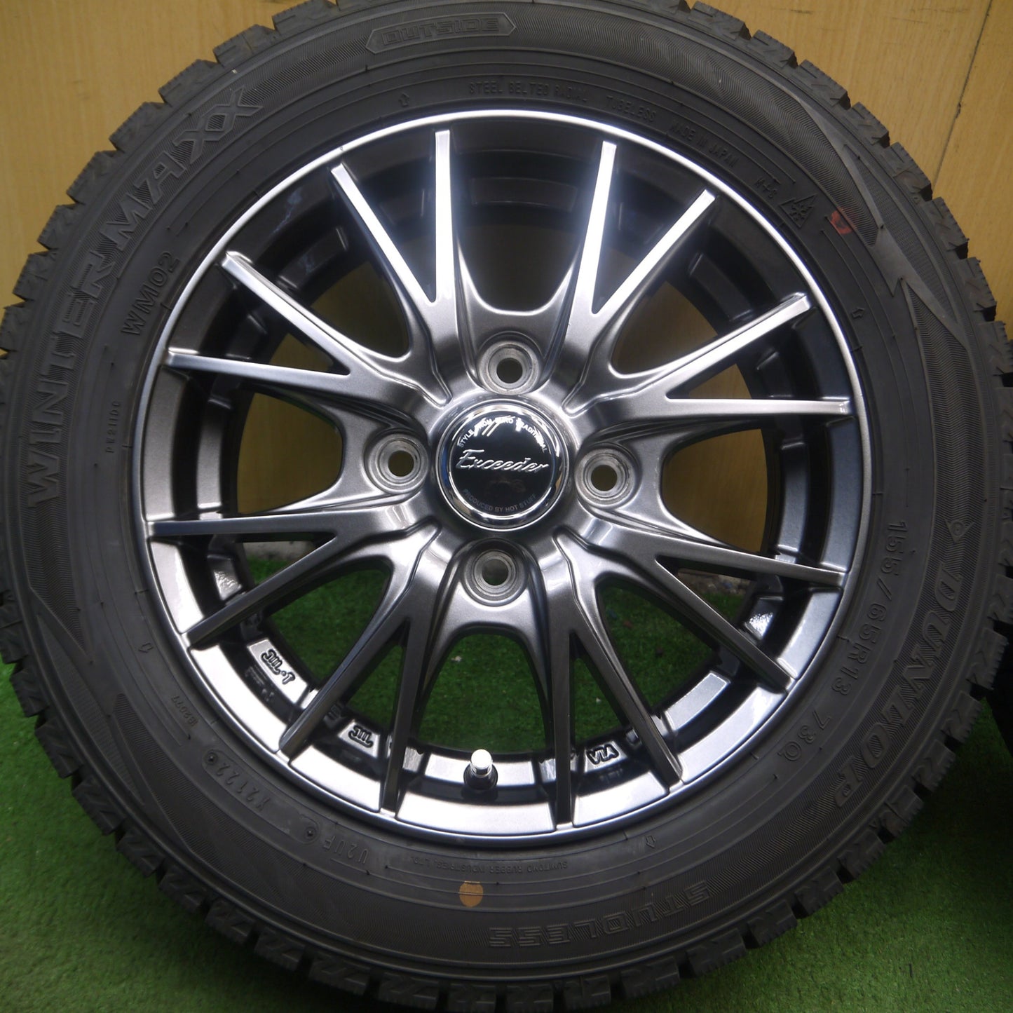 *送料無料* バリ溝！22年！キレイ！9.5分★スタッドレス 155/65R13 ダンロップ ウインターマックス WM02 Exceeder エクシーダー 13インチ PCD100/4H★4062607Hス