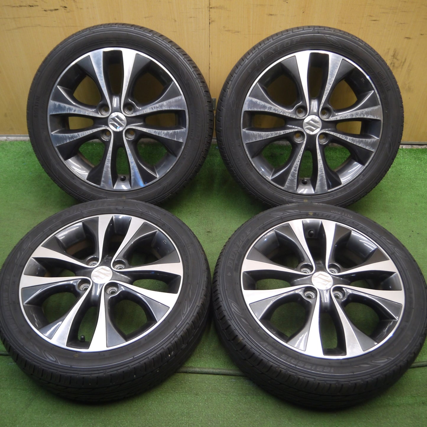 *送料無料* バリ溝！9分★スズキ ワゴンR スティングレー 純正 165/55R15 ダンロップ EC202 15インチ PCD100/4H★4040513Hノ