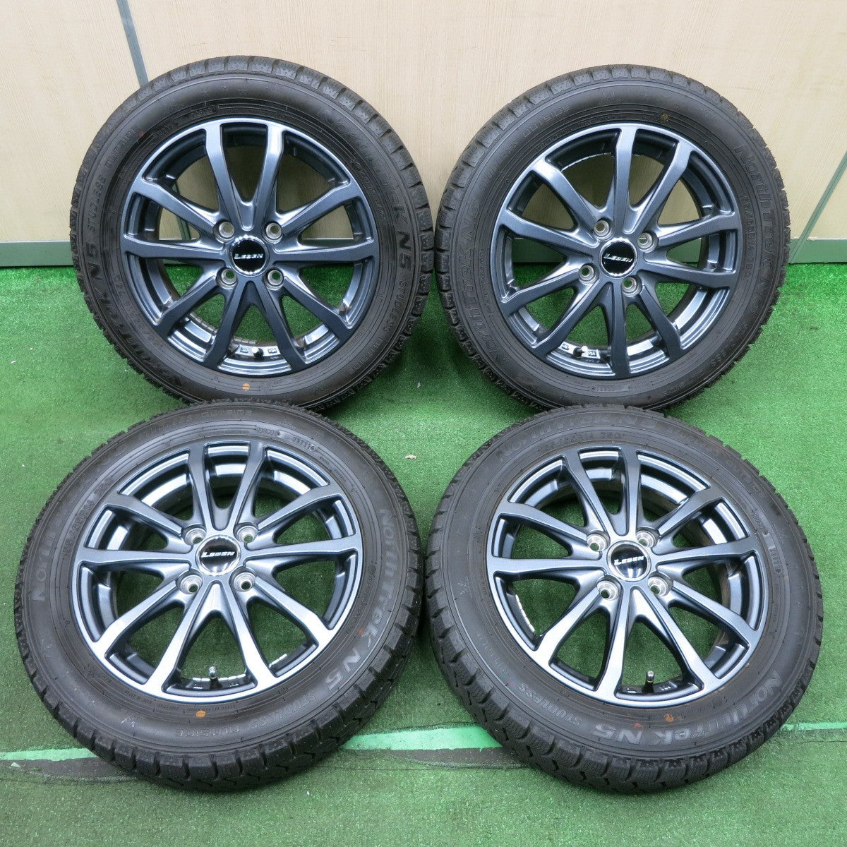 *送料無料* 超バリ溝！22年！綺麗！ほぼ10分★スタッドレス 155/65R14 オートバックス ノーストレック N5 LEBEN レーベン PCD100/4H★4032701NJス