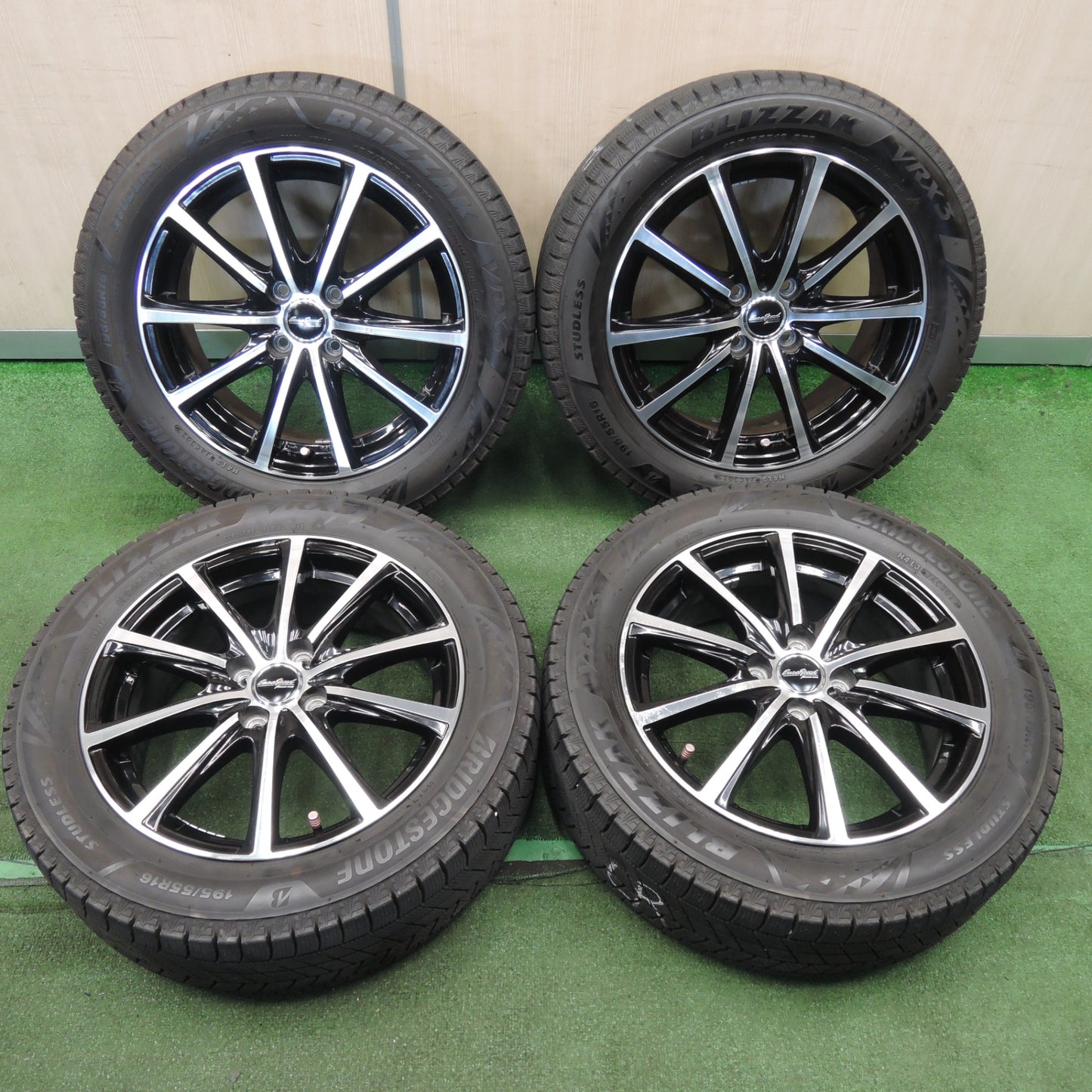 *送料無料* バリ溝！23年！ほぼ10分★スタッドレス 195/55R16 ブリヂストン ブリザック VRX3 EuroSpeed MANARAY SPORT 16インチ PCD100/4H★4031503NJス