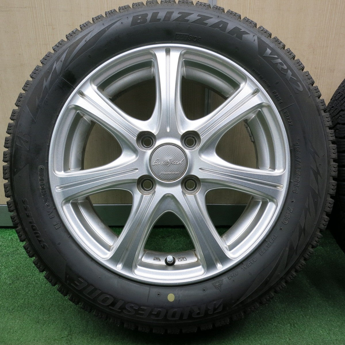 *送料無料* バリ溝！21年！キレイ！9分★スタッドレス 155/65R14 ブリヂストン ブリザック VRX2 EuroSpeed MANARAY SPORT PCD100/4H★4051005NJス