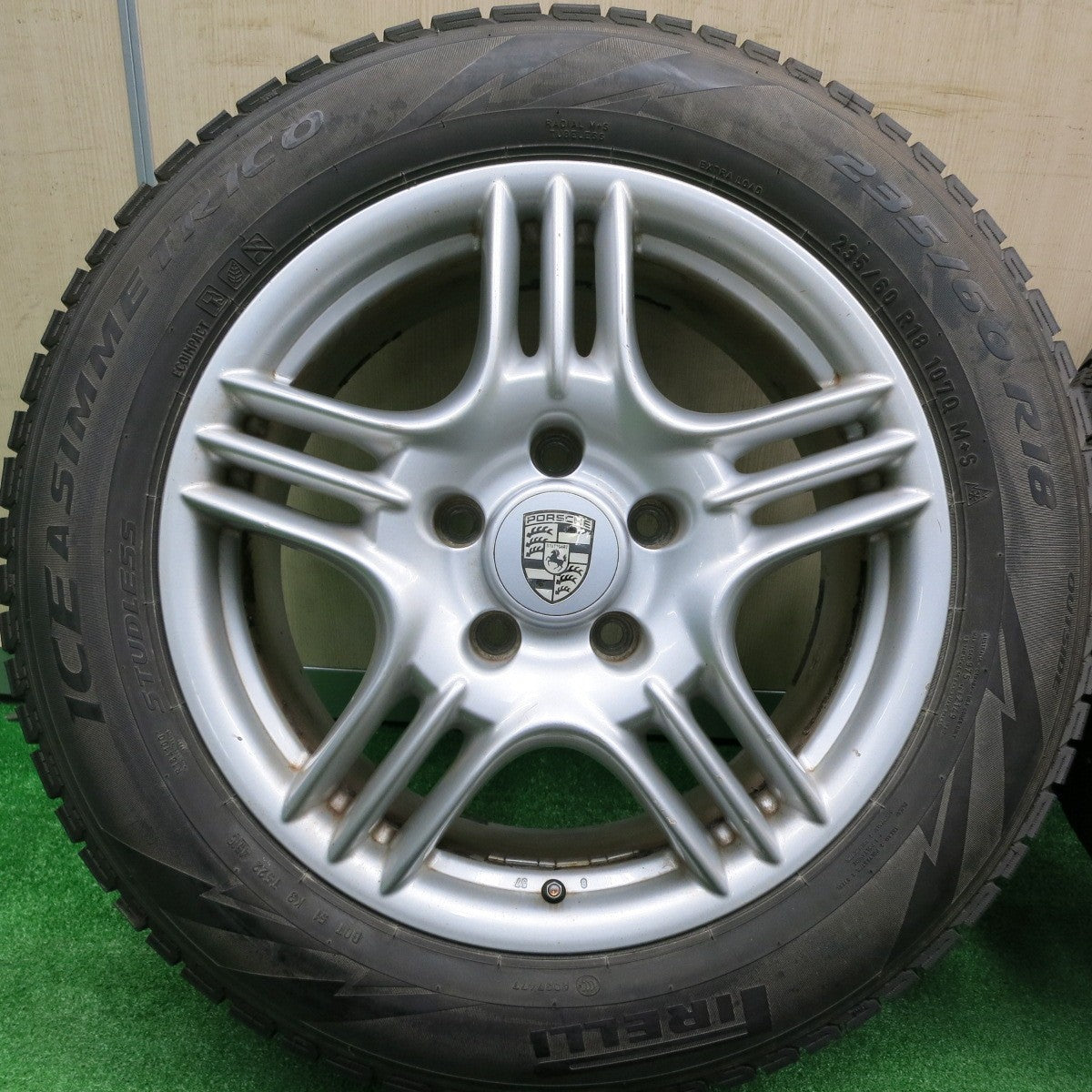 [送料無料] バリ溝！9.5分★ポルシェ 955 カイエン 純正 BBS RD153 235/60R18 スタッドレス ピレリ アイスアシンメトリコ 18インチ PCD130/5H★4100901HAス